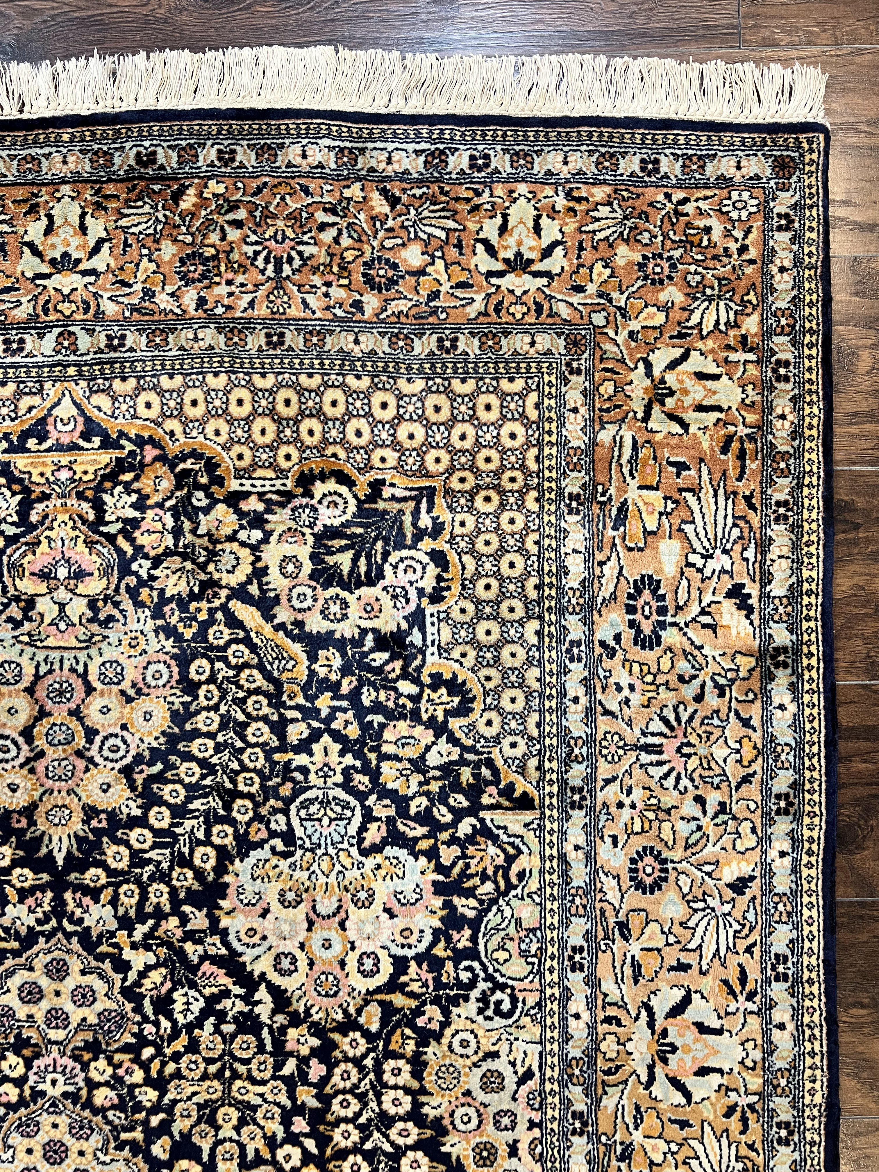 Pak Persian Rug 5x7, Wool Hand Knotted Vintage Fine Oriental Carpet, Birds, Floral Medallion, Traditional Oriental Rug, Dark Blue - Jewel Rugs