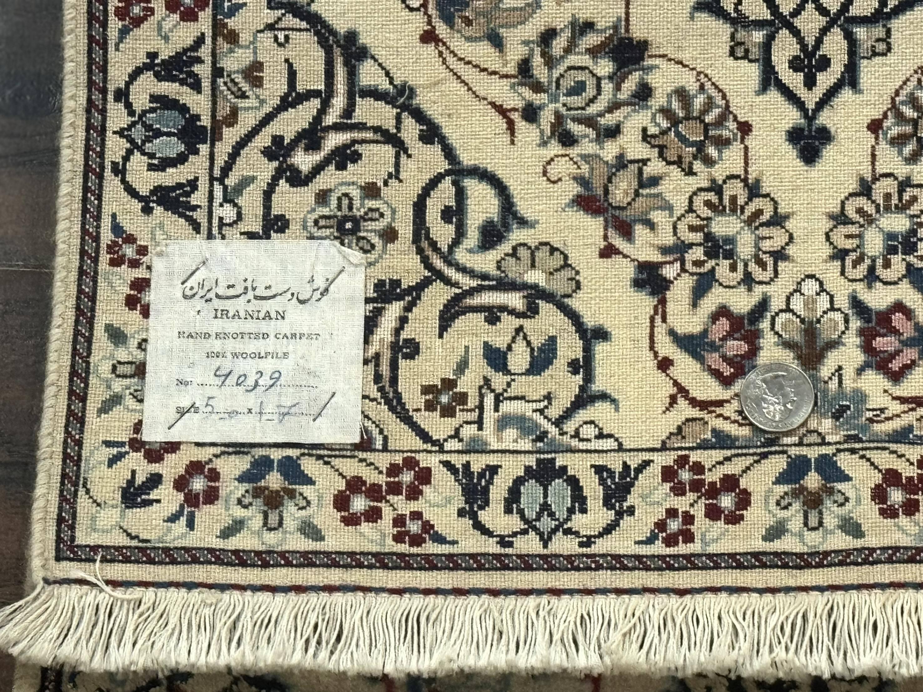 Persian Nain Rug 1.7 x 5, Super Fine 530 KPSI, Ivory and Light Blue, 6La, Short Runner Rug - Jewel Rugs