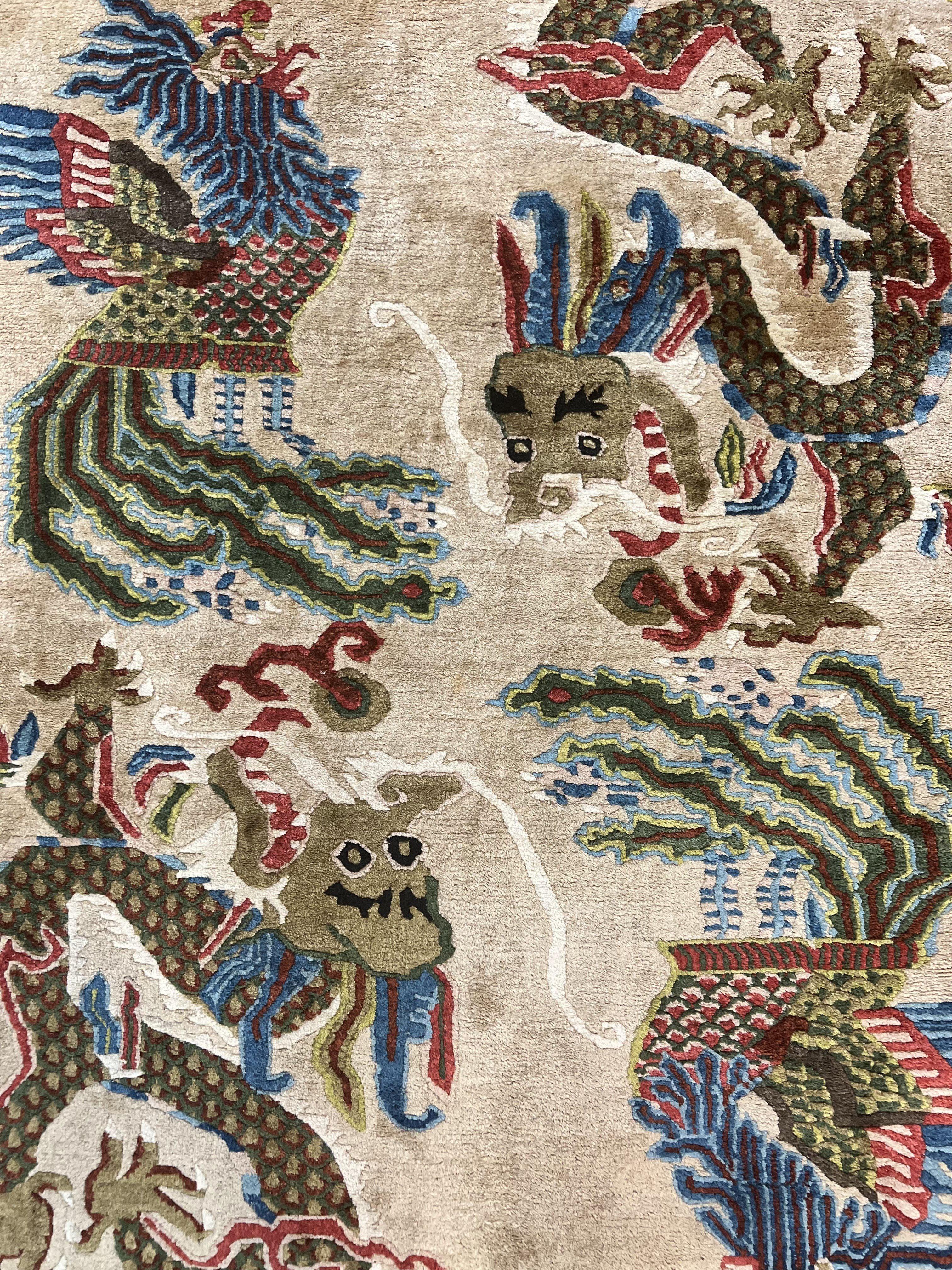 Antique Chinese Peking Rug 3 x 5.6, Dragon Motifs, Handmade Wool Asian Oriental Carpet - Jewel Rugs
