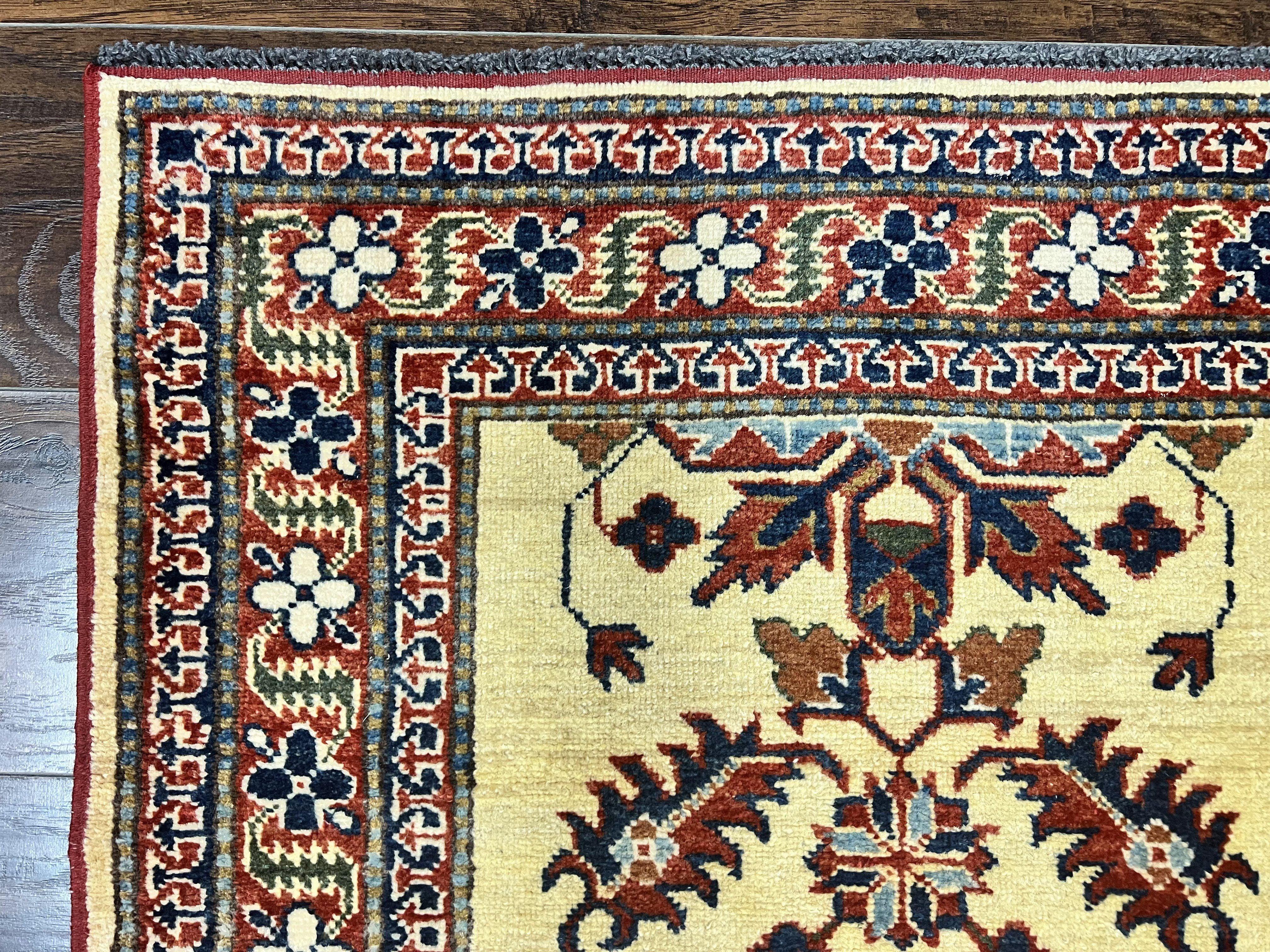 Afghan Heriz Runner Rug 2.9 x 12, Vintage Hand Knotted Persian Carpet for Hallway, 12ft Runner, Wool, Cream - Jewel Rugs