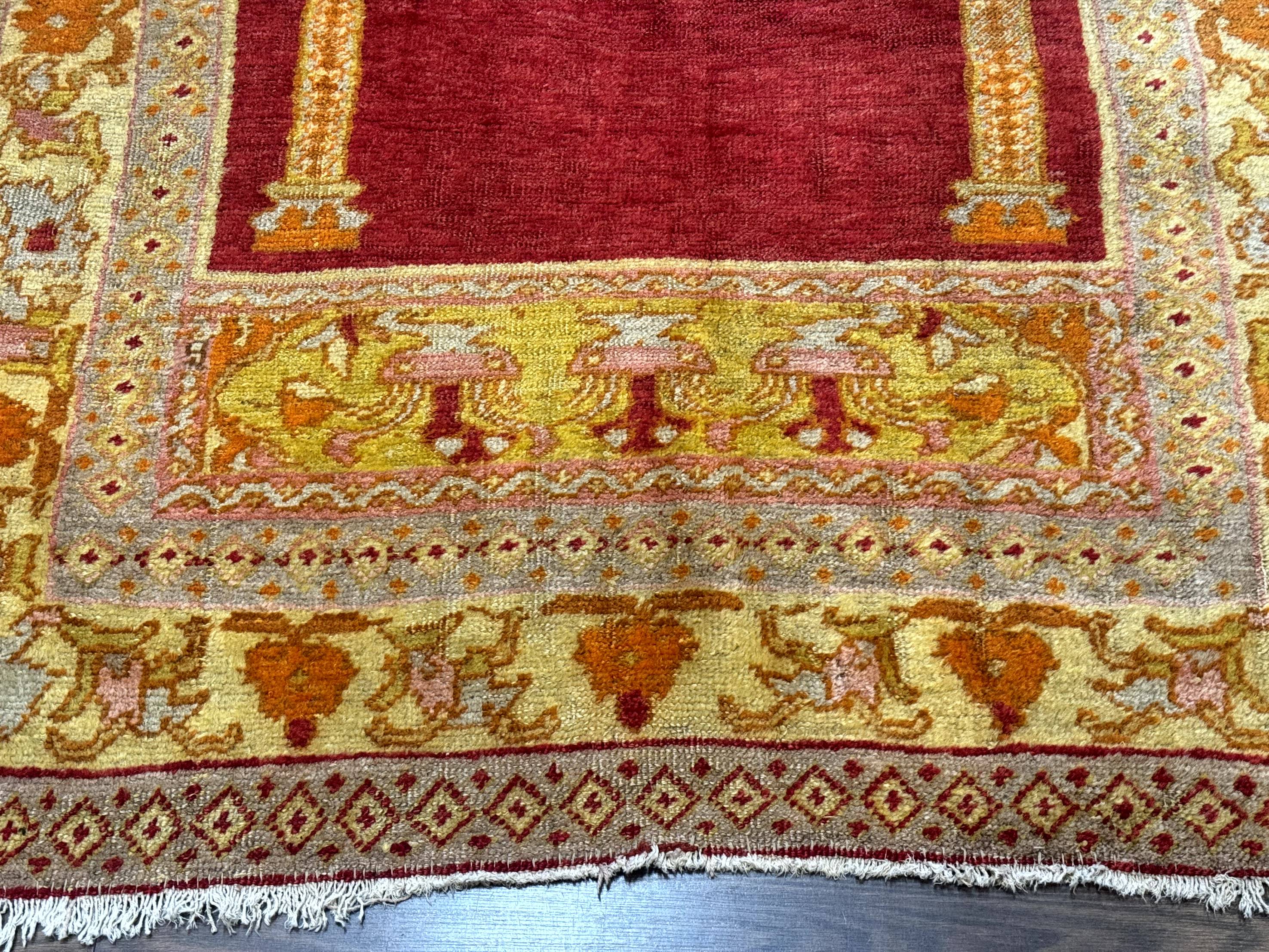 Antique Turkish Prayer Rug 4x6, Red and Golden Mustard, Mihrab Design, Anatolian Carpet - Jewel Rugs