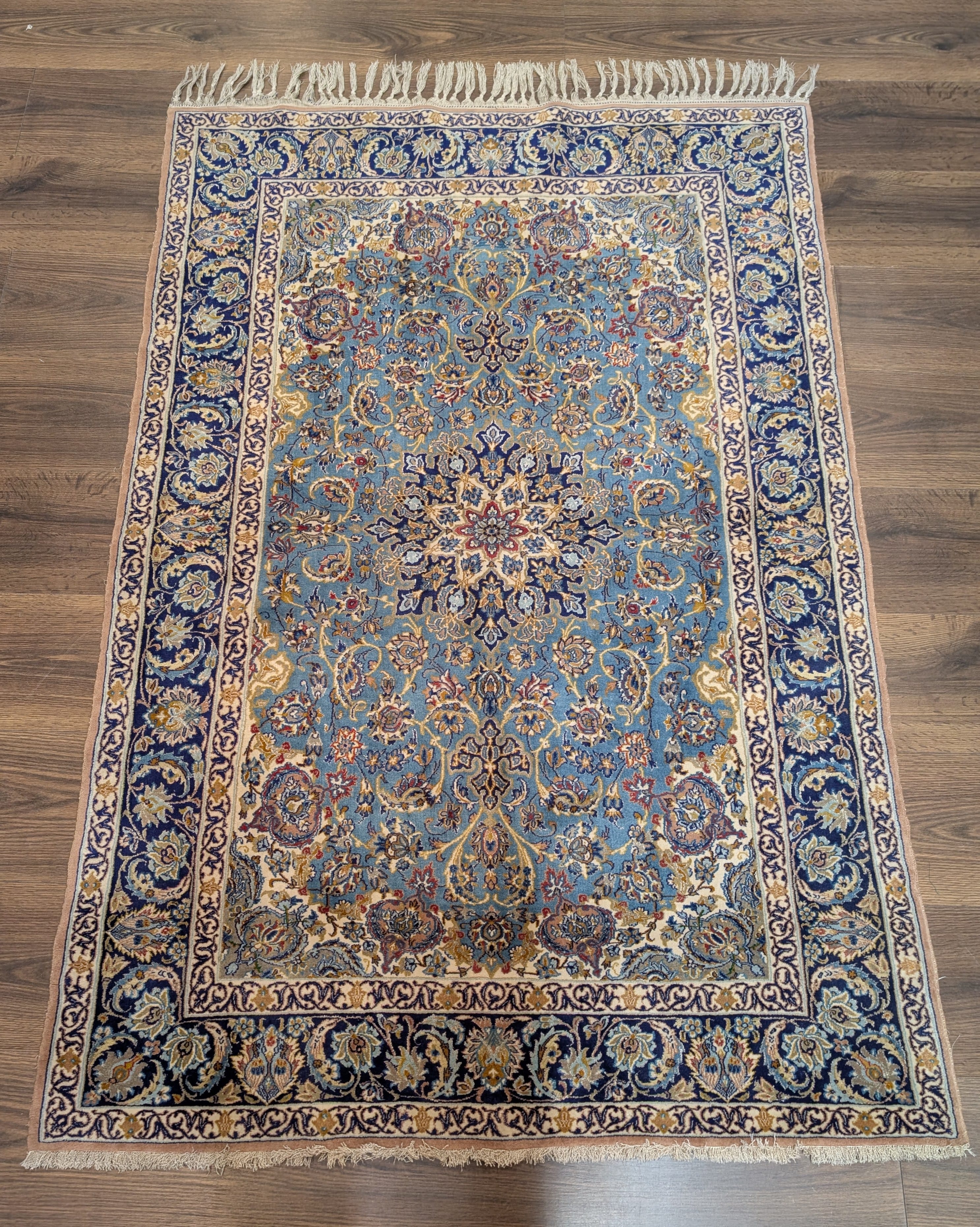 Persian Rug 3.6 x 5, Isfahan Rug, Light Blue, Super Fine 630 KPSI, Silk Foundation - Jewel Rugs