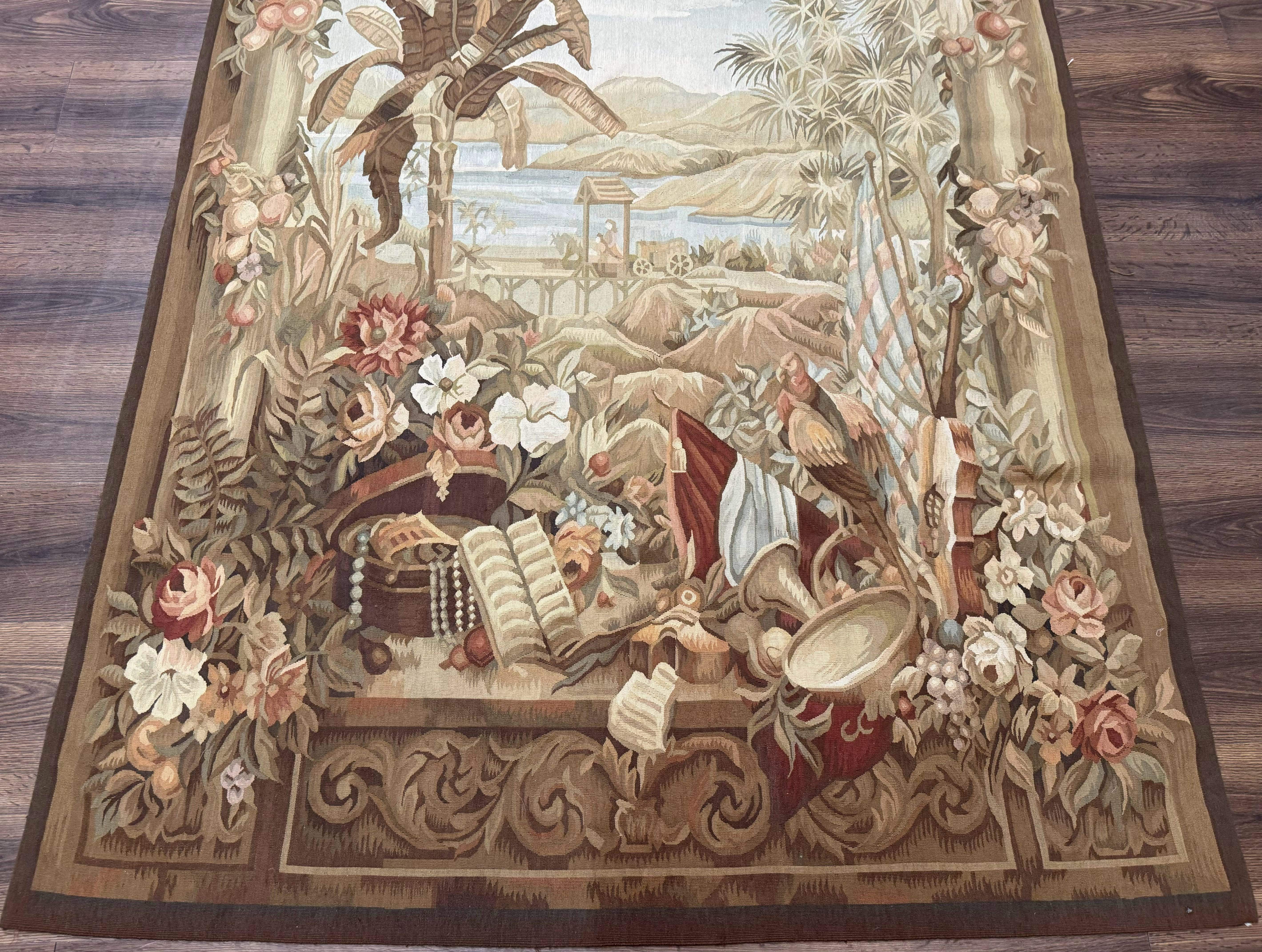 Vintage French Tapestry 5x7, Handmade, Wool, Aubusson Weave - Jewel Rugs