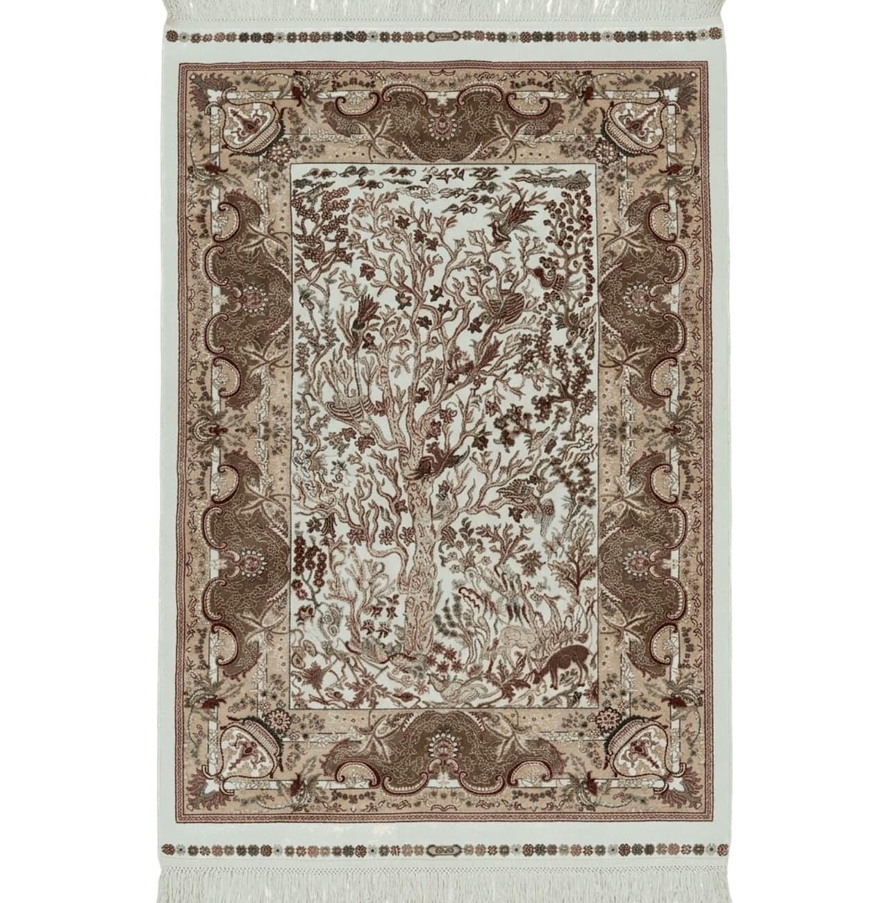 Tree of Life Turkish Silk Rug 2.6 x 4, Ivory, Bamboo Silk
