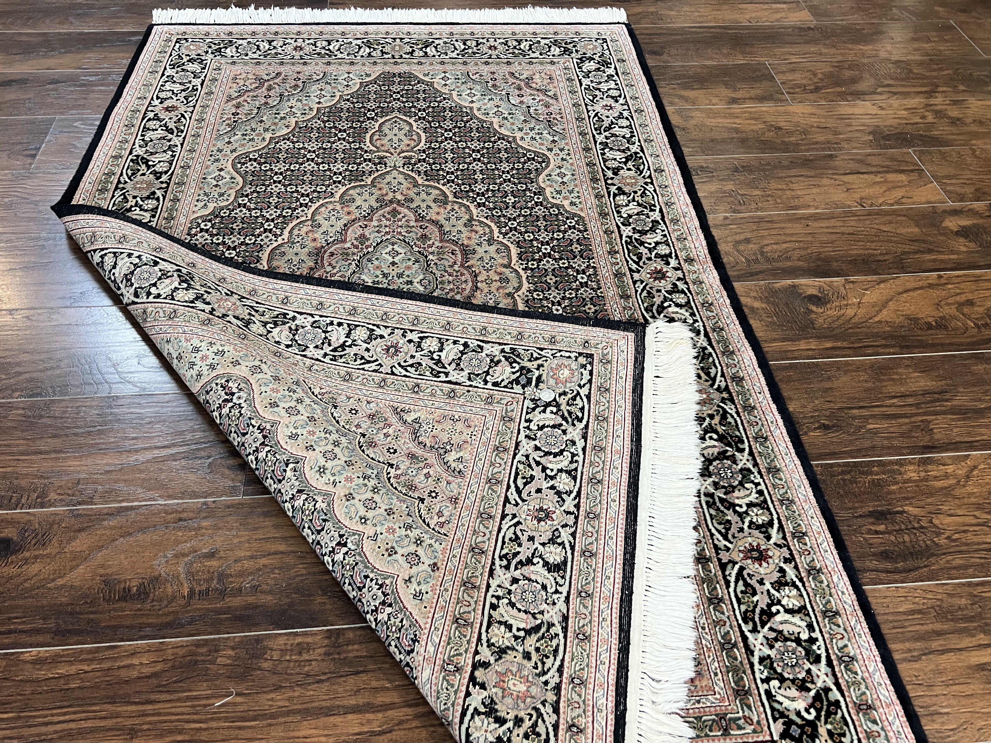 Sino Persian Rug 4x6, Fine Hand Knotted Carpet, Black, Wool, Vintage Rug 4 x 6, Herati Mahi, 300 KPSI - Jewel Rugs