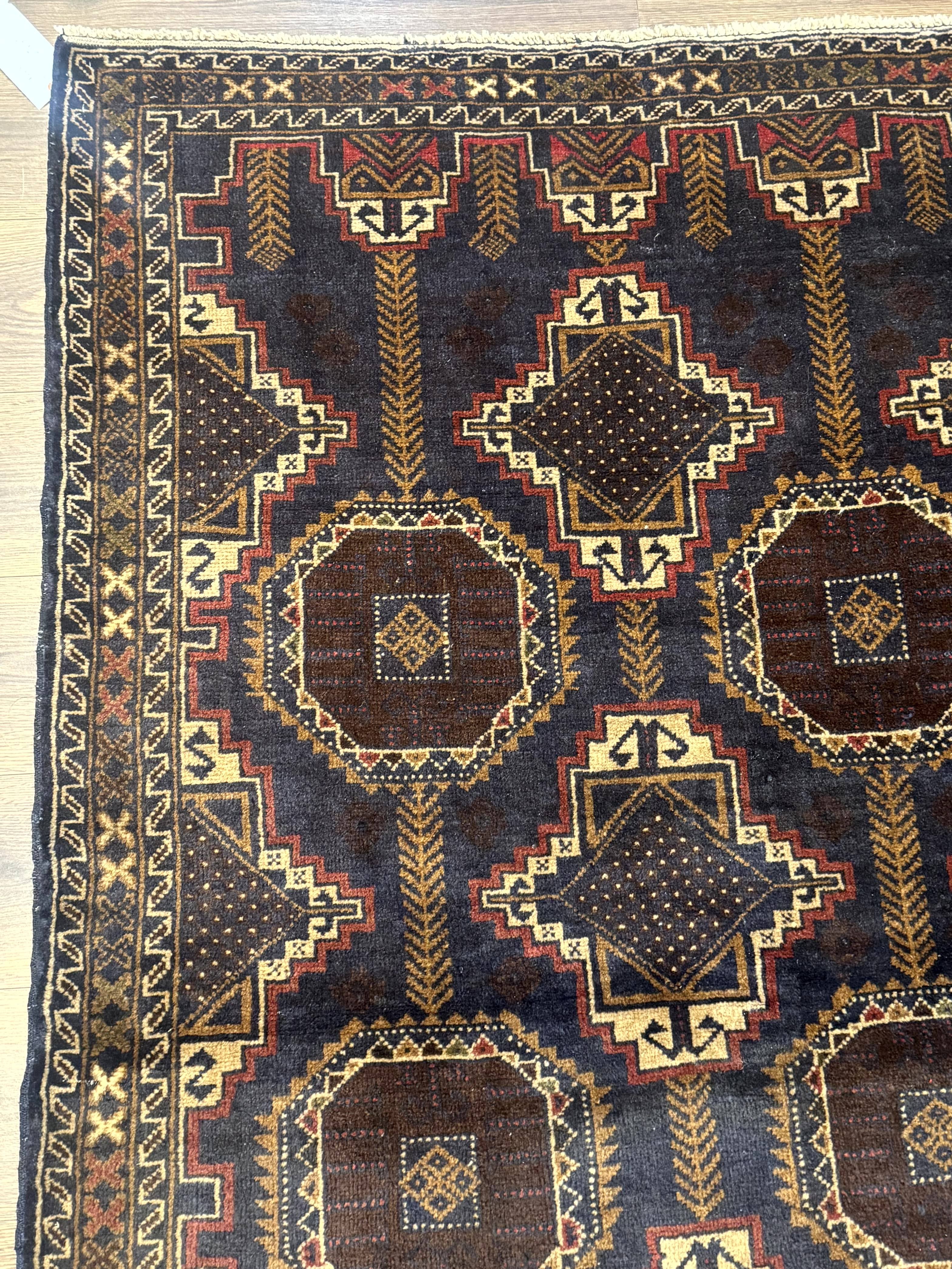 Navy Blue Afghan Balouch Rug 4x6, Handmade, New - Jewel Rugs