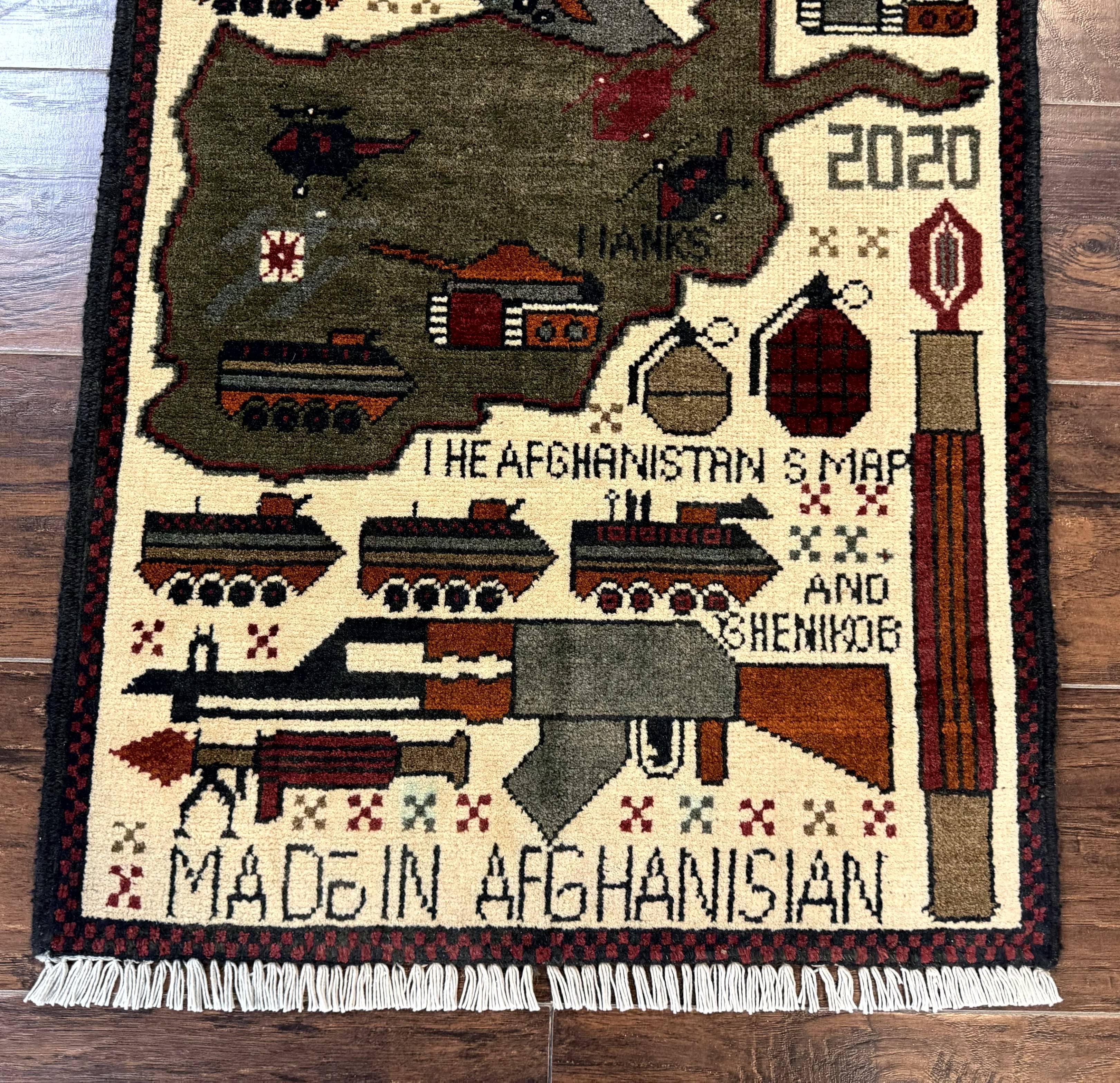 Afghan War Rug, Tanks Helicopters Guns - Jewel Rugs