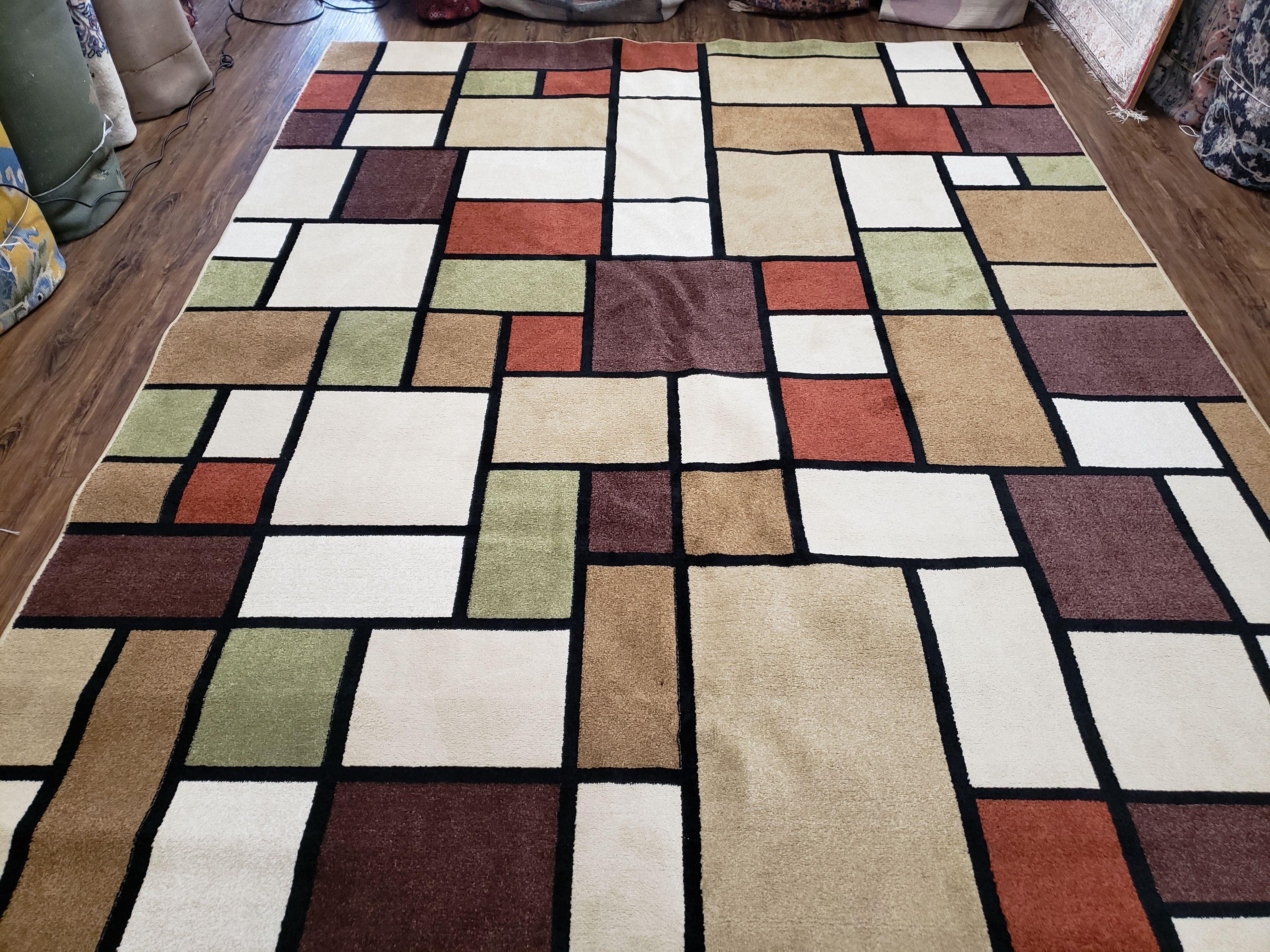 8x12 Modern Area Rug, Abstract Geometric Design 8 x 12 Area Carpet, Tan, Cream, Maroon, Nice - Jewel Rugs