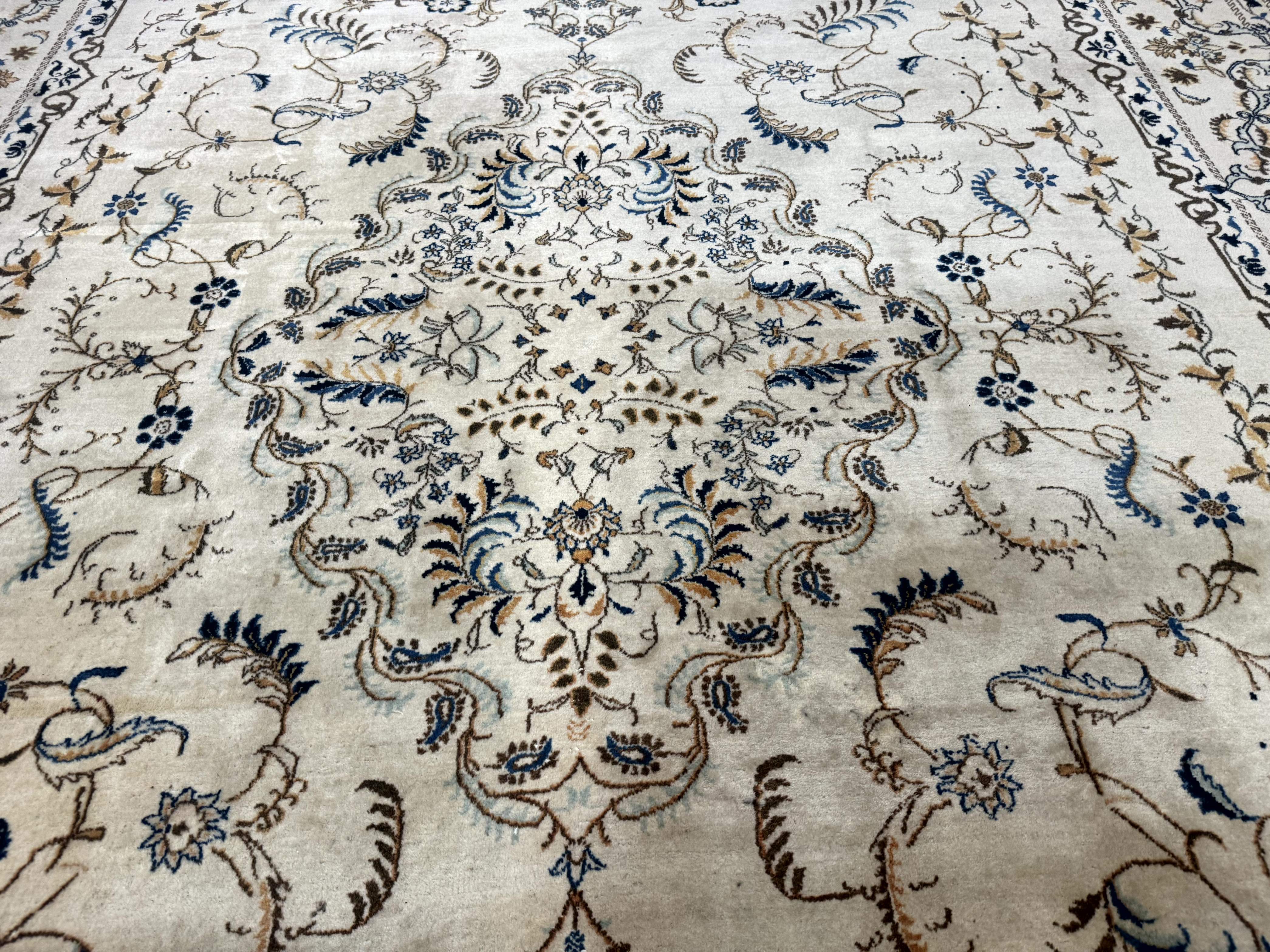 Persian Kashan Rug 9x13, Light Colors, Fine, Vintage, Hand Knotted, Wool - Jewel Rugs