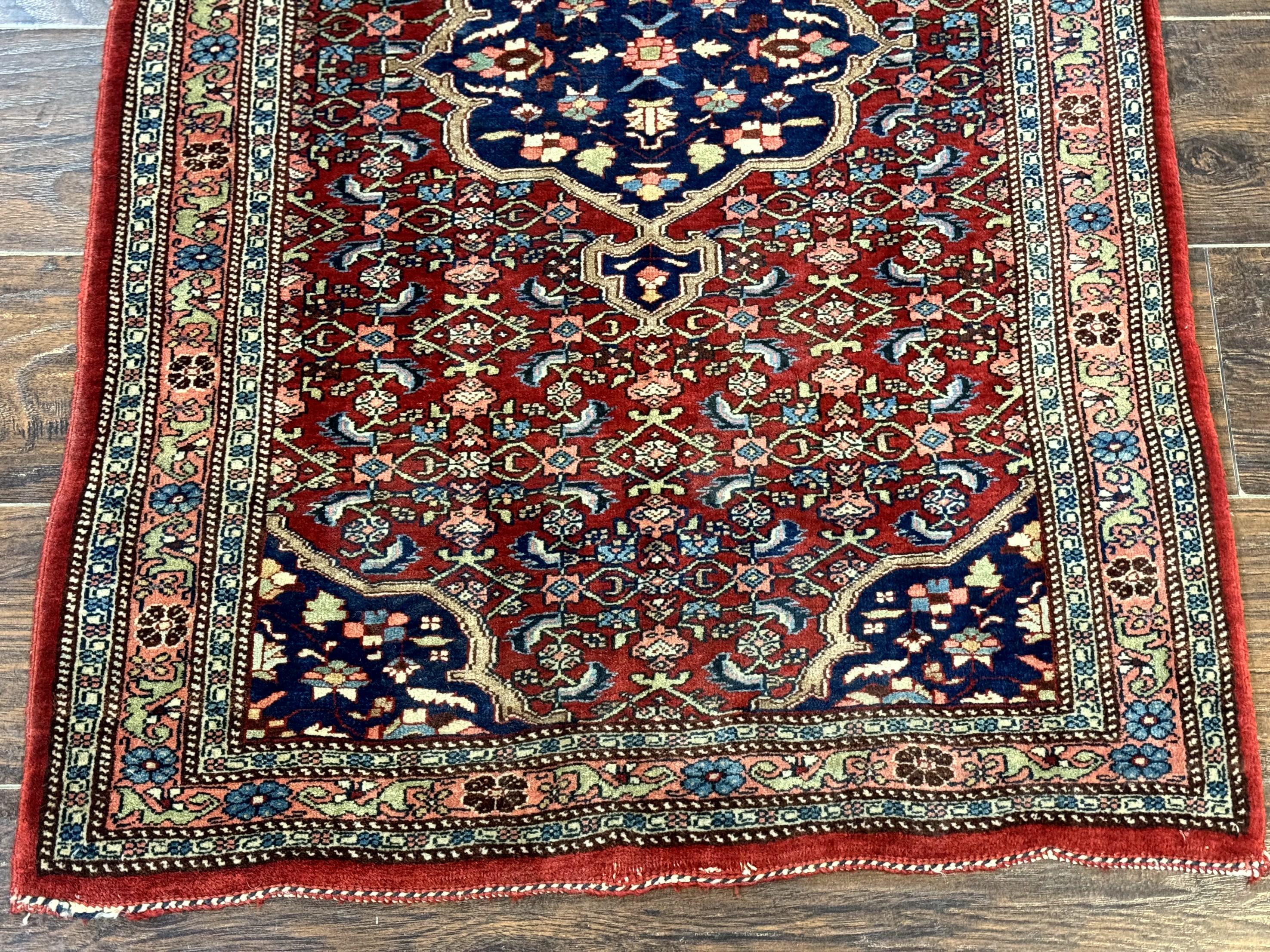 Persian Bidjar Rug 2.7 x 4, Red and Navy Blue, Small Persian Area Rug, Semi Antique - Jewel Rugs