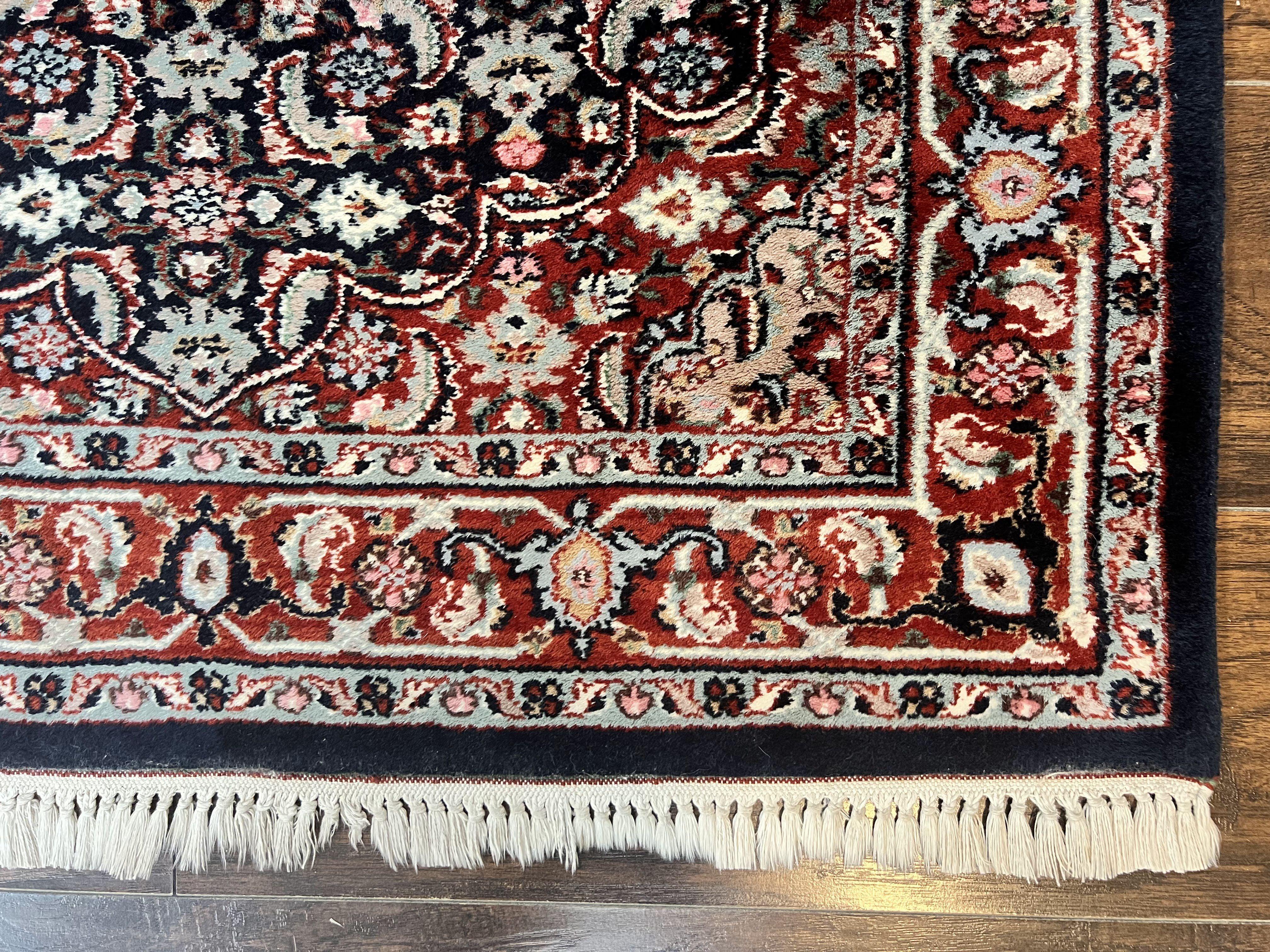 Indo Persian Rug 3x4, Herati Allover Pattern, Midnight Blue and Red, Small Vintage Handmade Wool Rug - Jewel Rugs