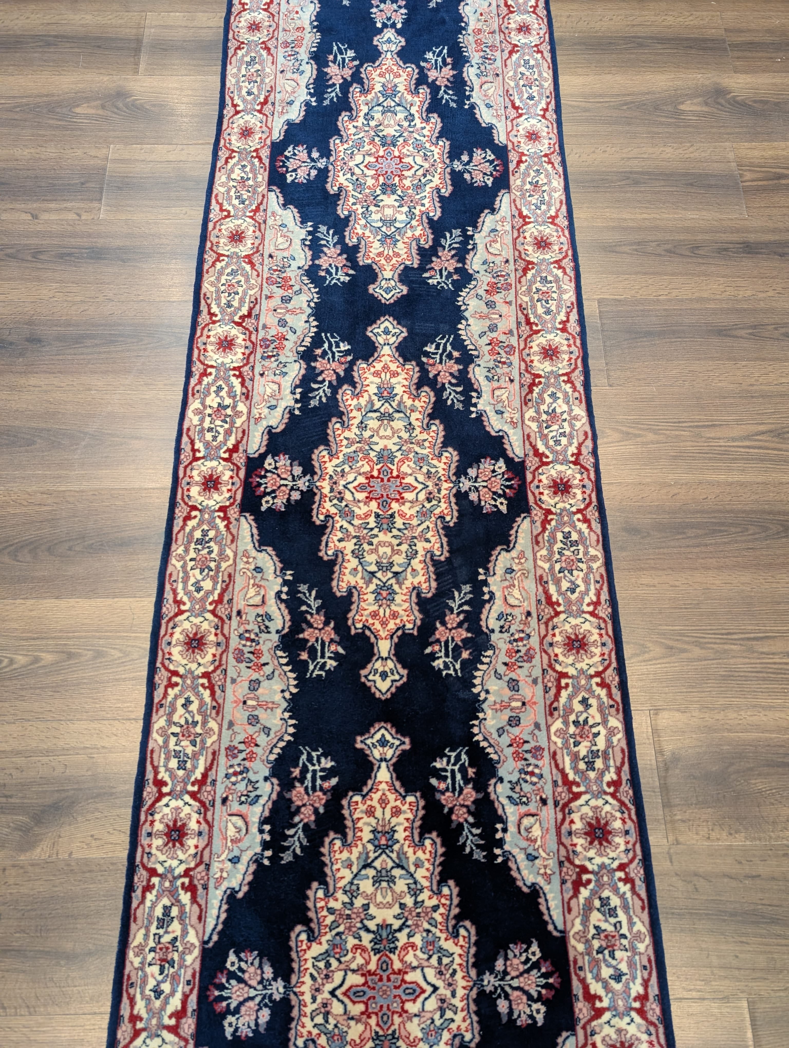 Persian Kerman Runner Rug 2.6 x 12, Navy Blue - Jewel Rugs