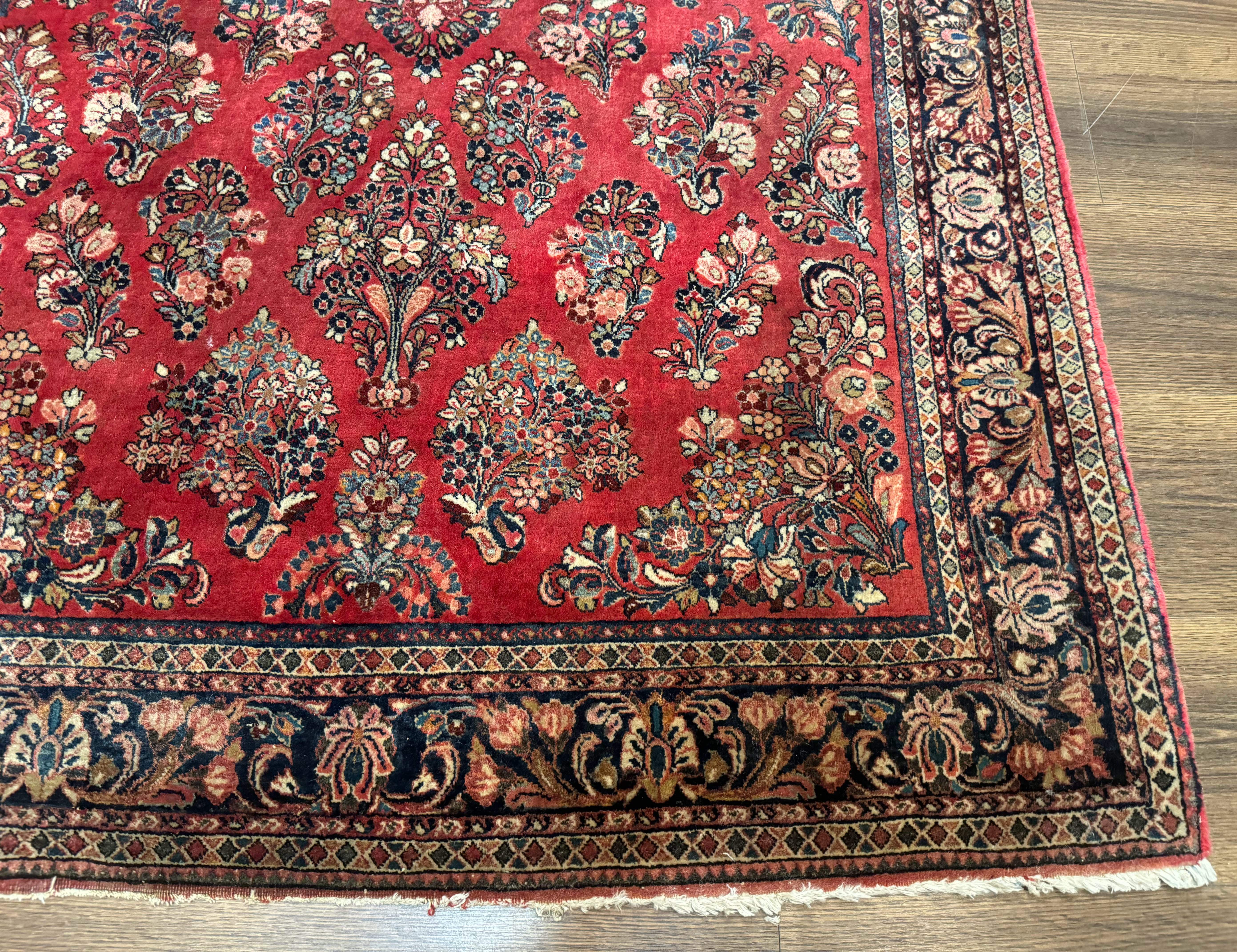 Sarouk Rug 4x6 – Red and Navy, Hand-Knotted Wool, Vintage Persian Carpet - Jewel Rugs