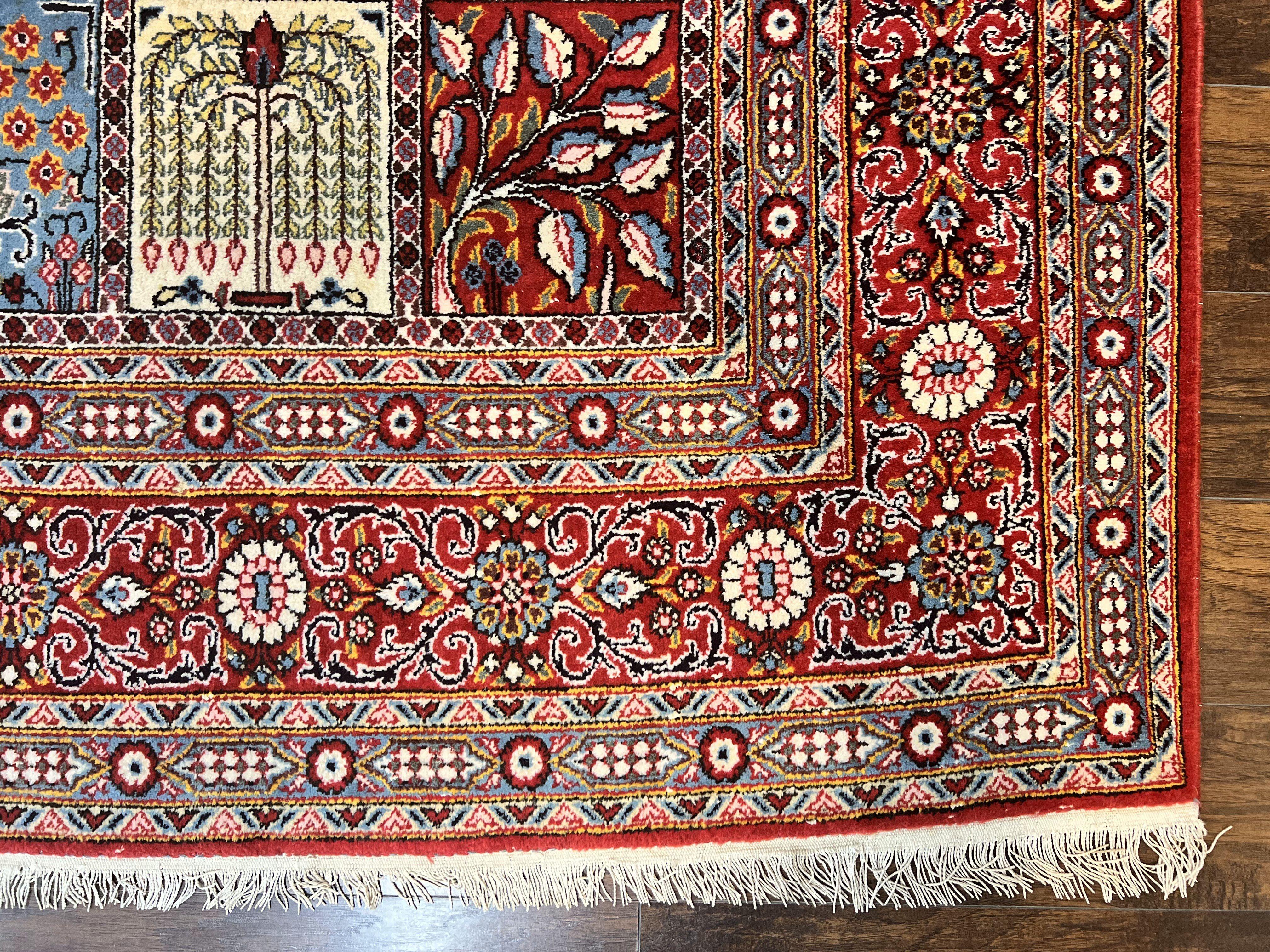 Persian Qum Rug 9x13, Multicolor Panel Design, Red Blue Cream, Hand Knotted Vintage Large Wool Rug - Jewel Rugs