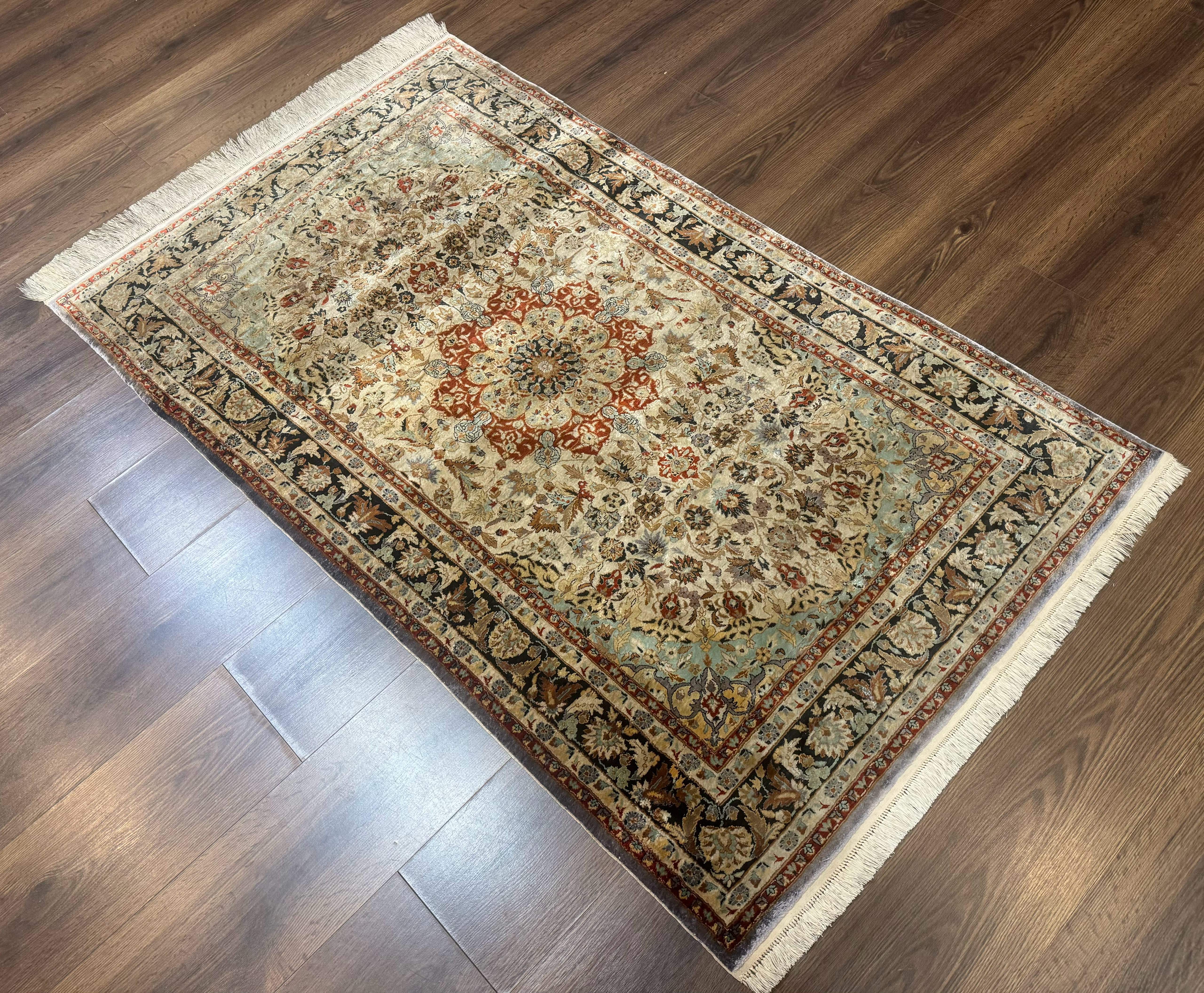 Sino Per'ian Qum Silk Rug 3x5, Fine 500 KPSI, Hand Knotted - Jewel Rugs