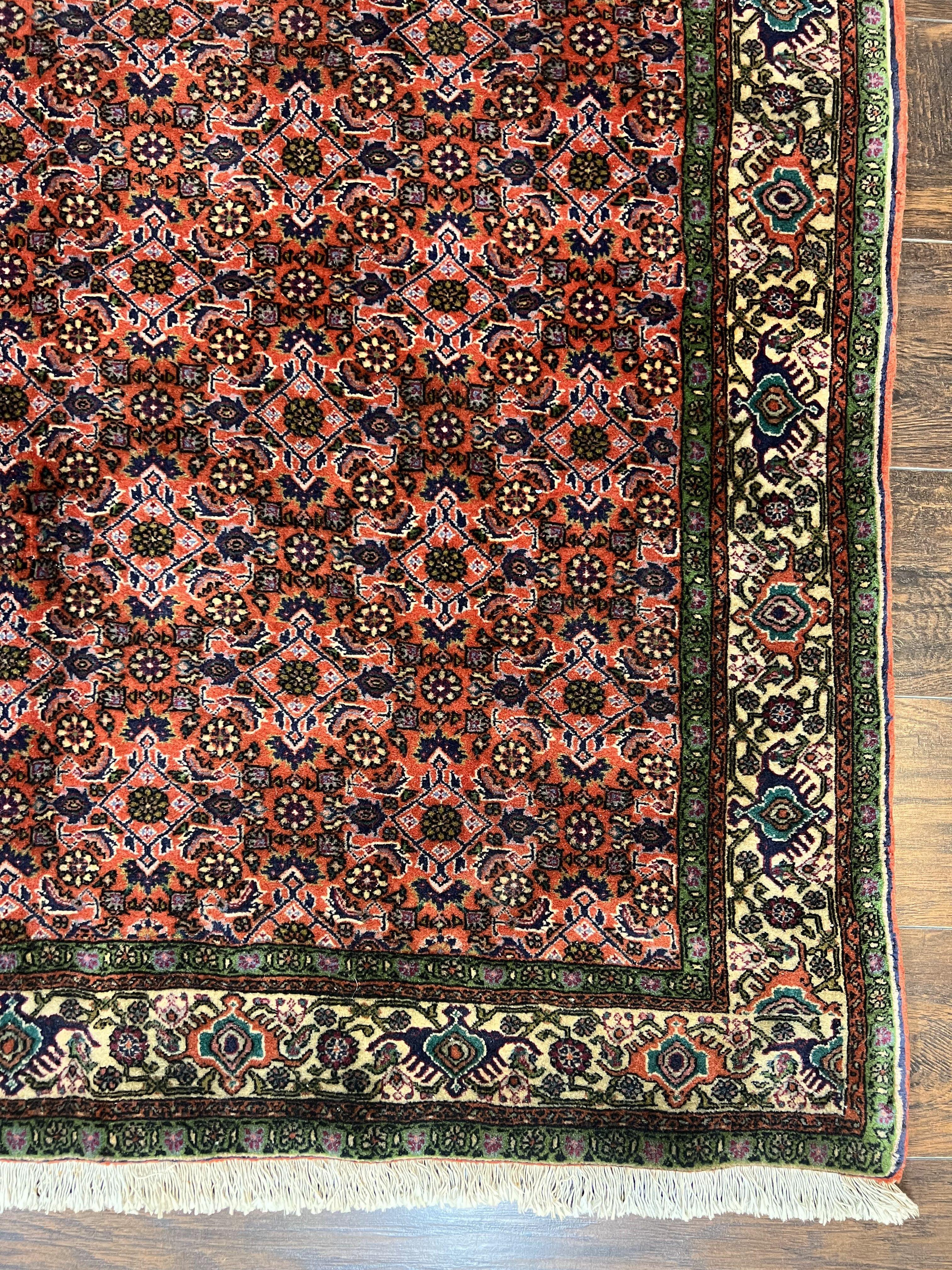 Antique Persian Bijar Rug 5x7, Allover Pattern, Hand Knotted Vintage Wool Tribal Oriental Carpet, Bidjar Rug, Red and Cream 5 x 7 ft, Handmade Rug - Jewel Rugs