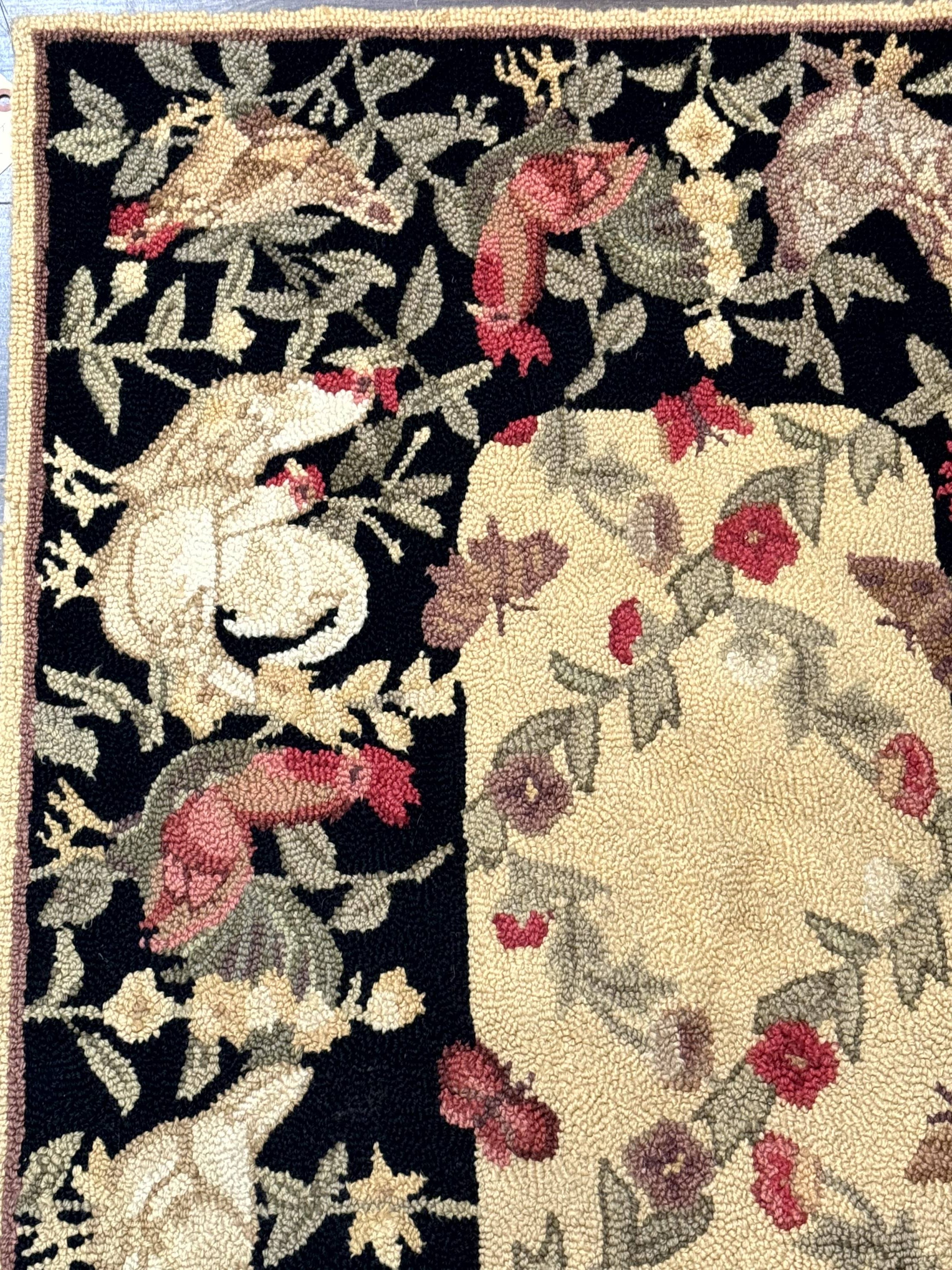 Small Vintage Hooked Rug, Roosters, Handmade, Wool - Jewel Rugs