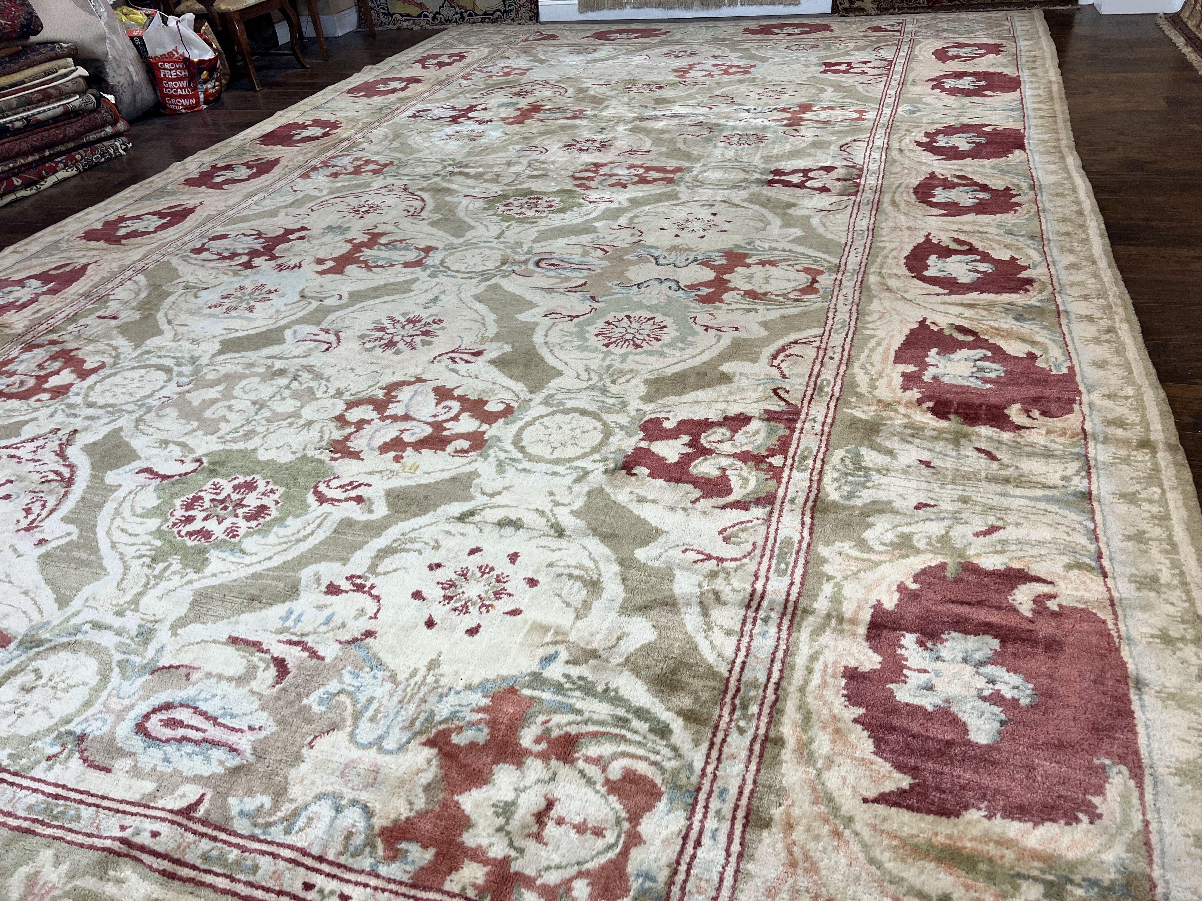 Large Egyptian Oushak Rug 12x21, Wool Handmade Vintage Carpet, Allover Pattern, Oversized 12 x 21 ft Traditional Rug - Jewel Rugs