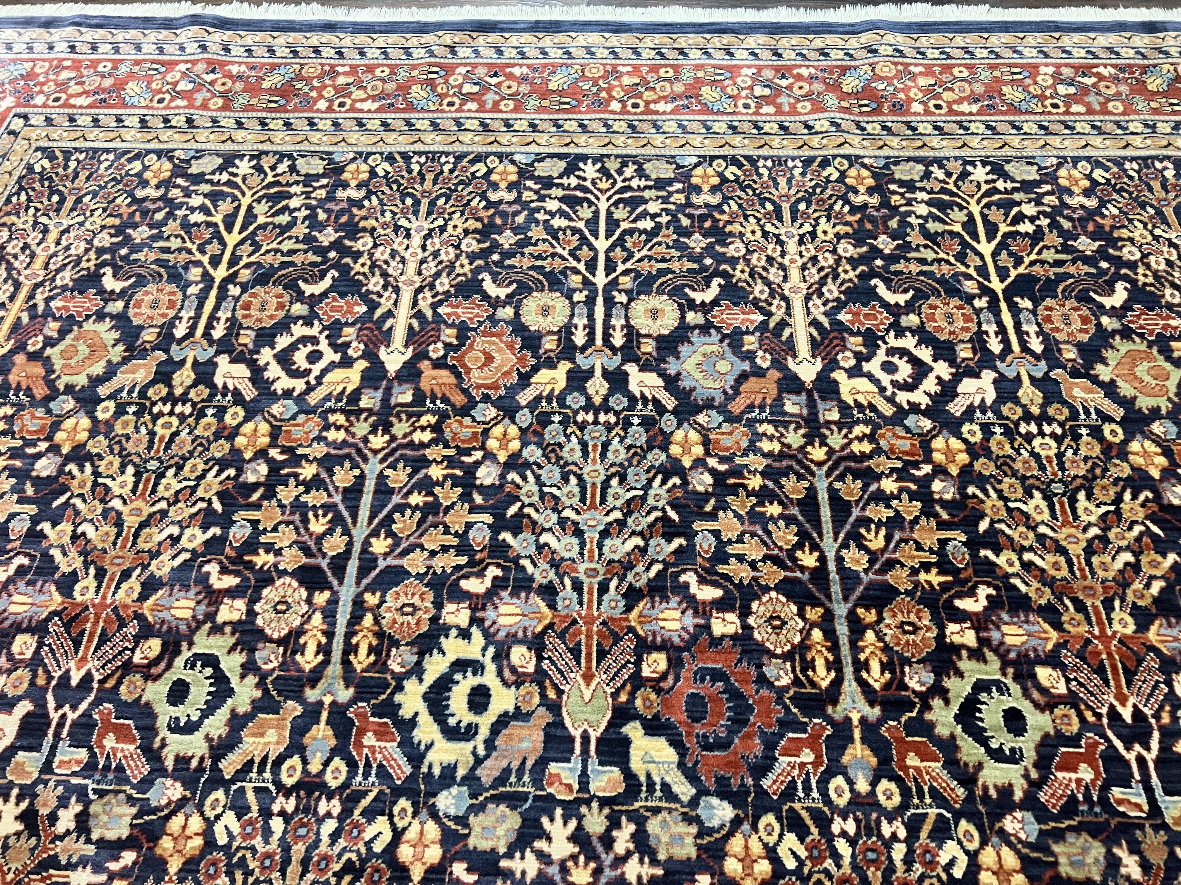 Karastan Rug 9x13, Karastan English Manor Devonshire 2120, Discontinued Wool Pile Karastan Navy Blue Floral Room Sized Area Rug, Bird Motifs - Jewel Rugs