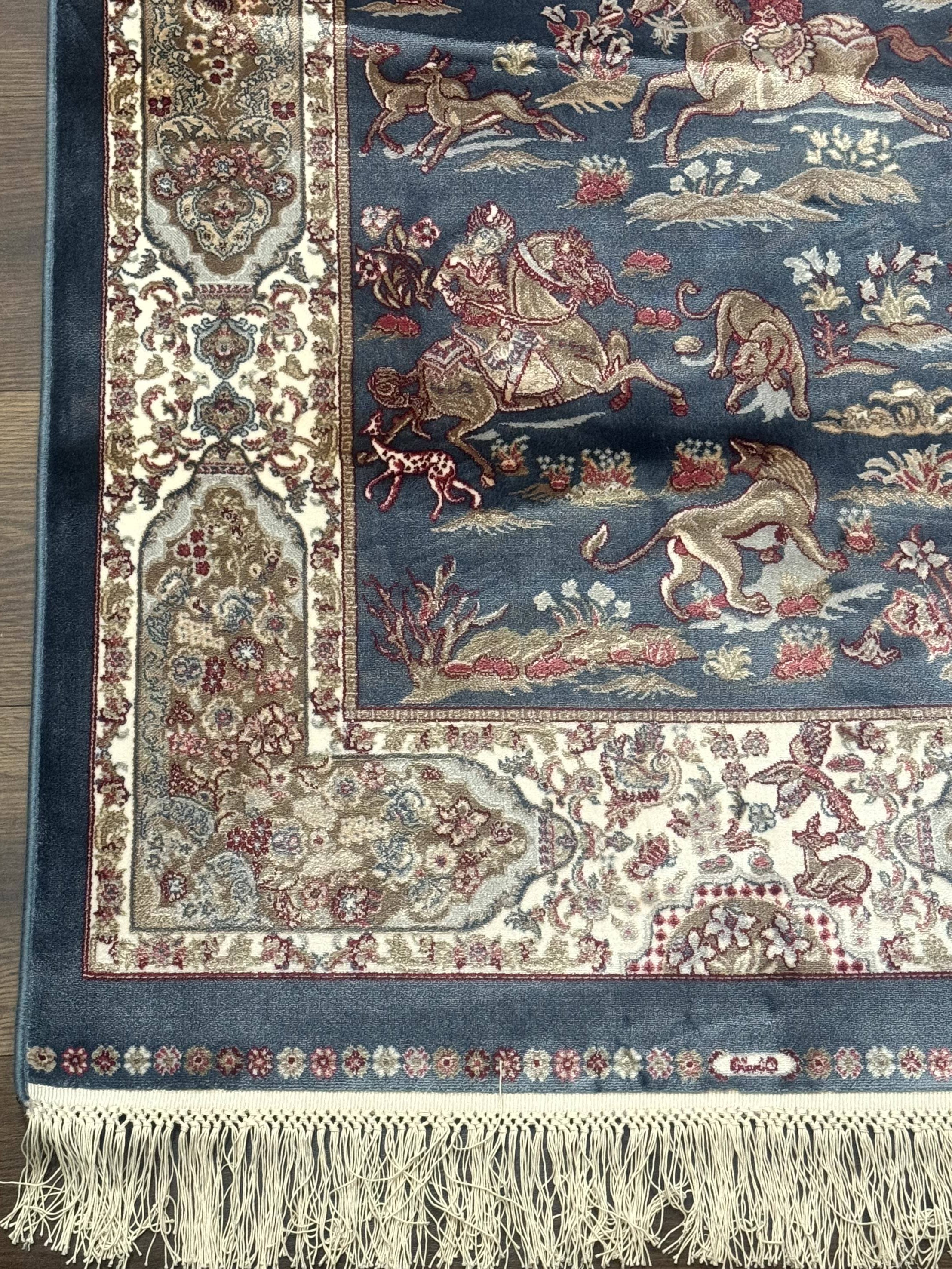 Turkish Silk Rug 2.6 x 6.7, Short Runner Rug, Blue & Ivory, Bamboo Silk, New - Jewel Rugs