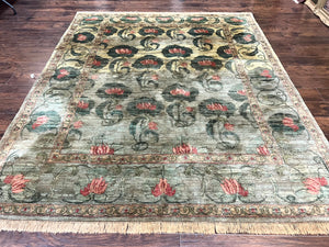 Indian Agra Rug 8x10, Antique Teawash Carpet, Wool Handmade Vintage Rug