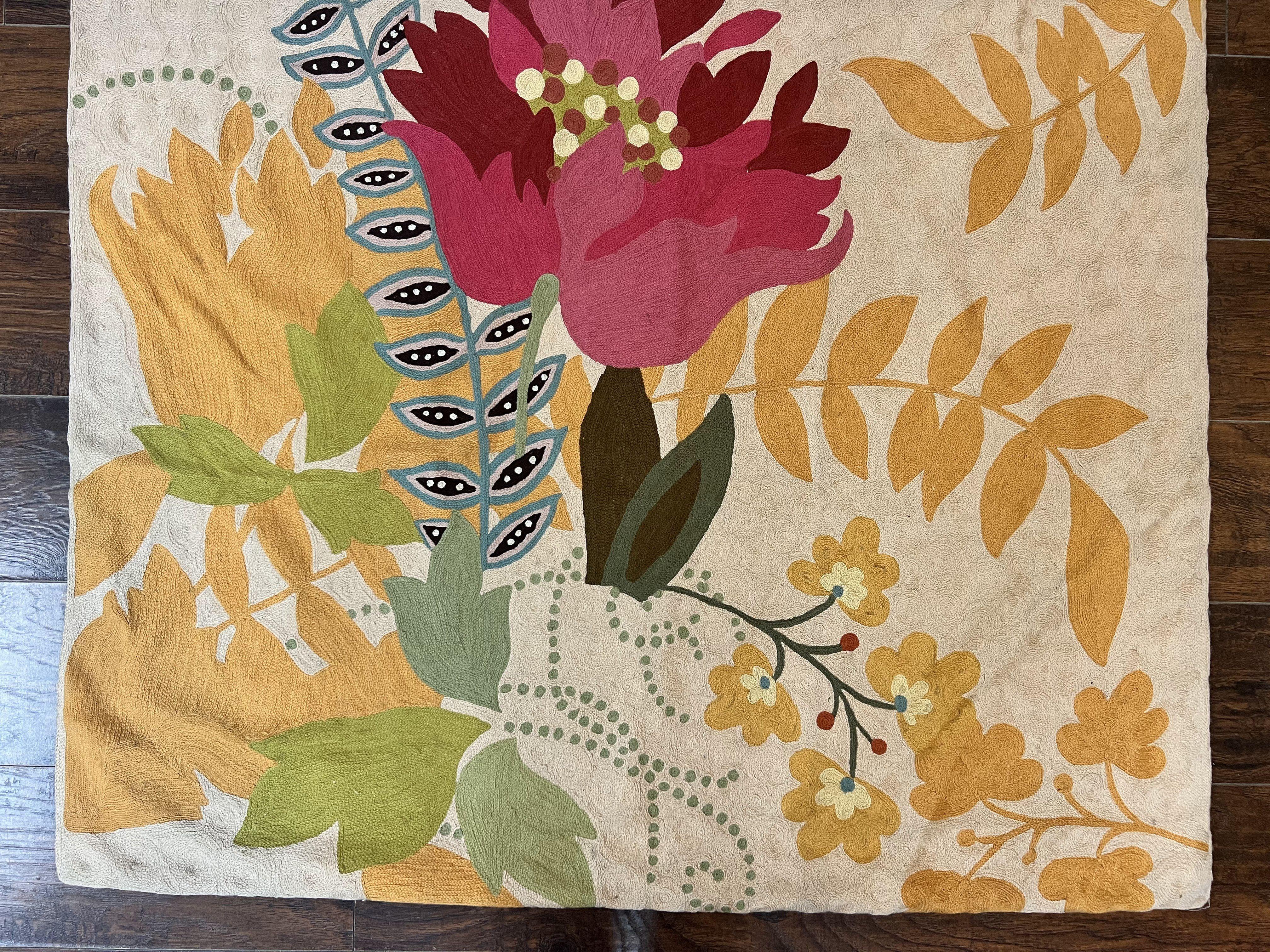 Indian Hand Stitched Rug 4x6, Floral, Silk, Large Floral Design - Jewel Rugs