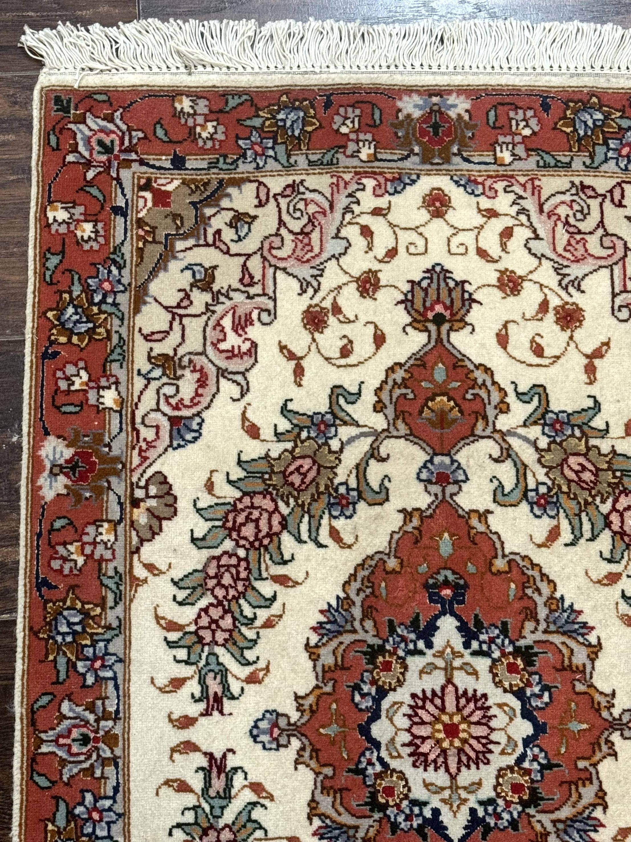 Persian Tabriz Rug 2x3 – Ivory and Salmon, Fine 310 KPSI, Small Accent Rug - Jewel Rugs