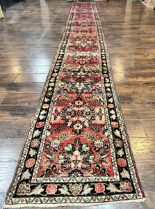 Antique Persian Runner Rug 2.7 x 20 Red Long Runner for Hallway Wool Handmade