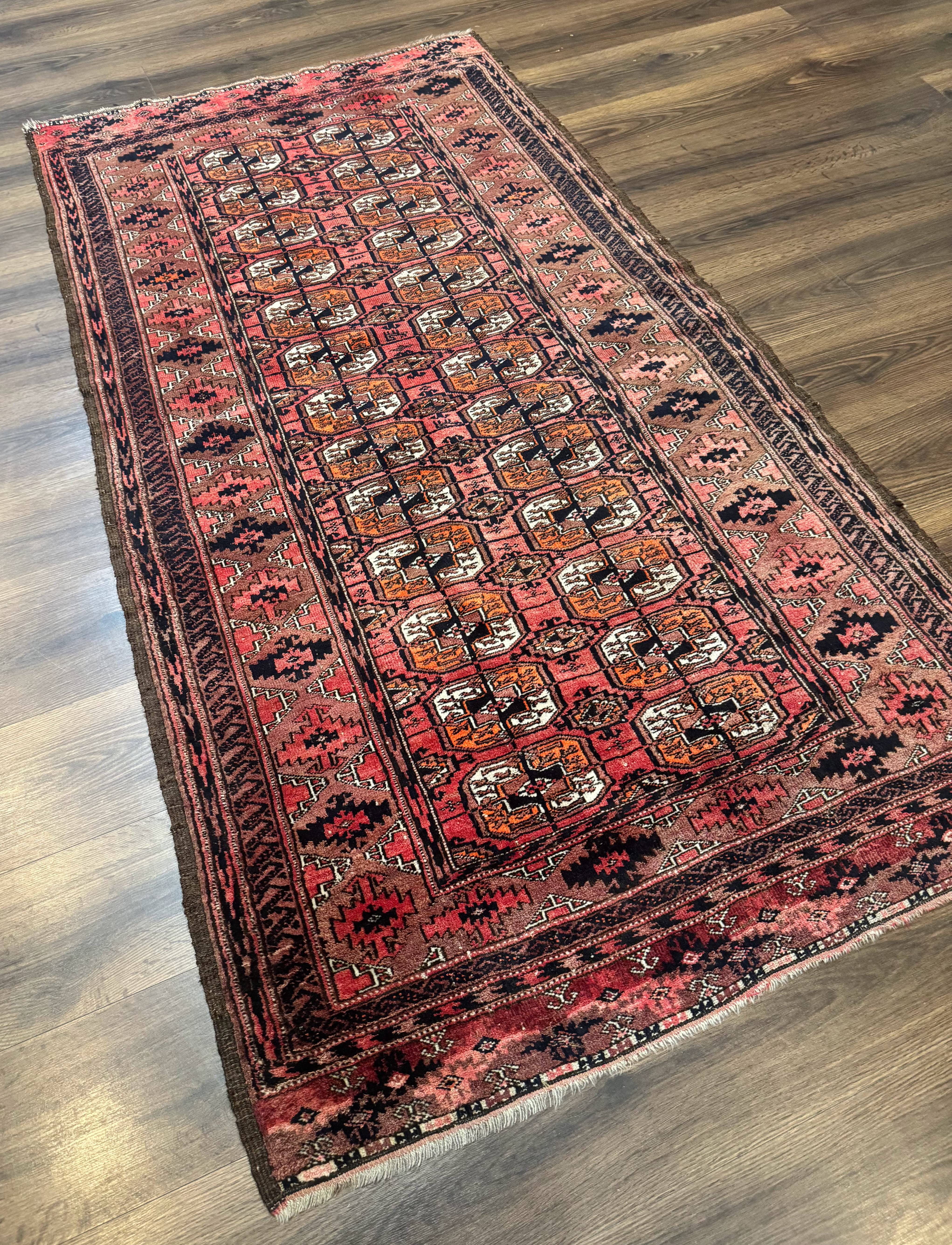 Antique Turkoman Rug 3.7 x 6.7, Red, Wool Runner Rug - Jewel Rugs
