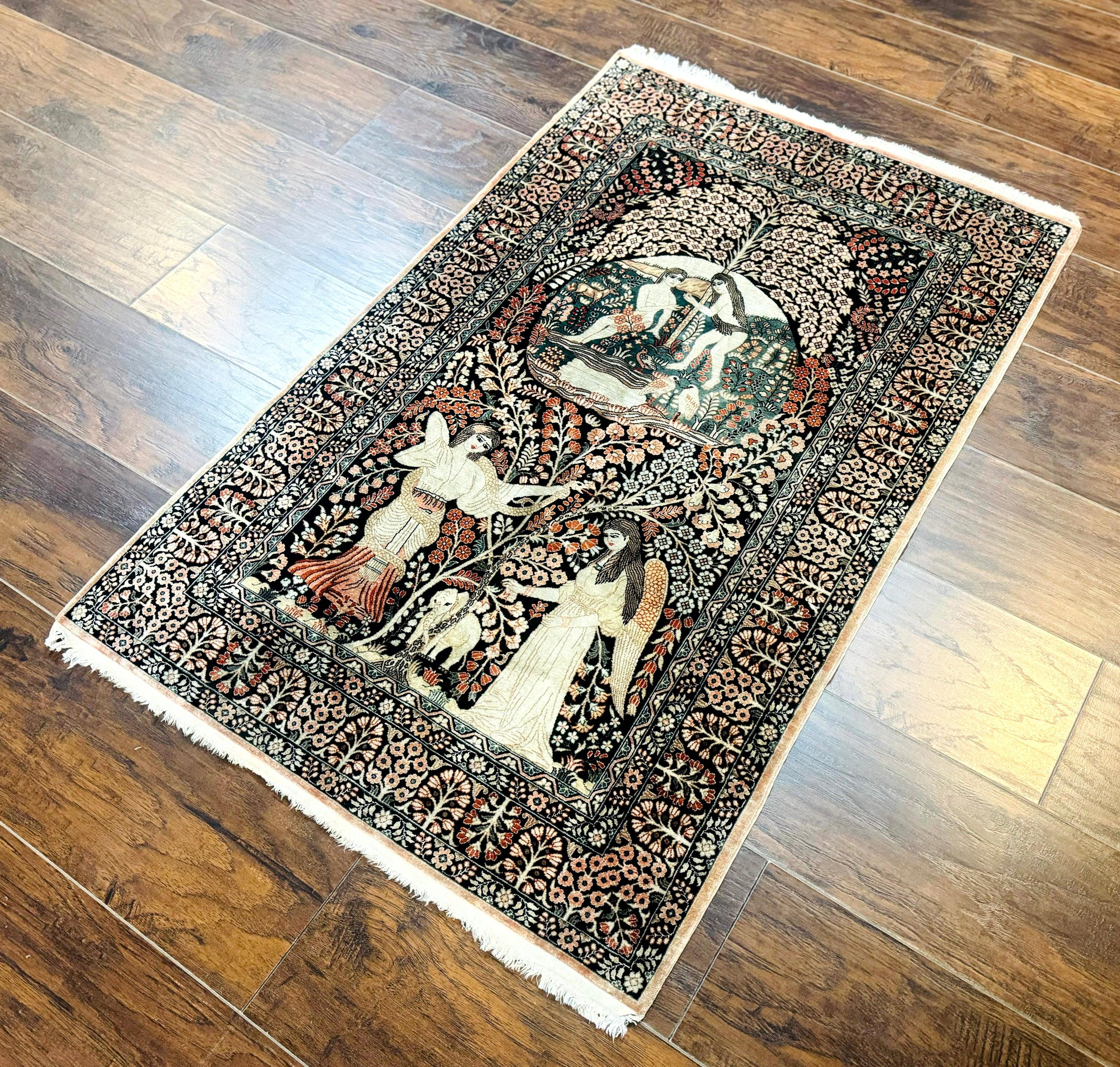 Stunning Sino Persian Pictorial Rug 2.7 x 4, Garden of Eden Adam & Eve Tree of Life Design, Extremely Fine 580 KPSI, Masterpiece - Jewel Rugs