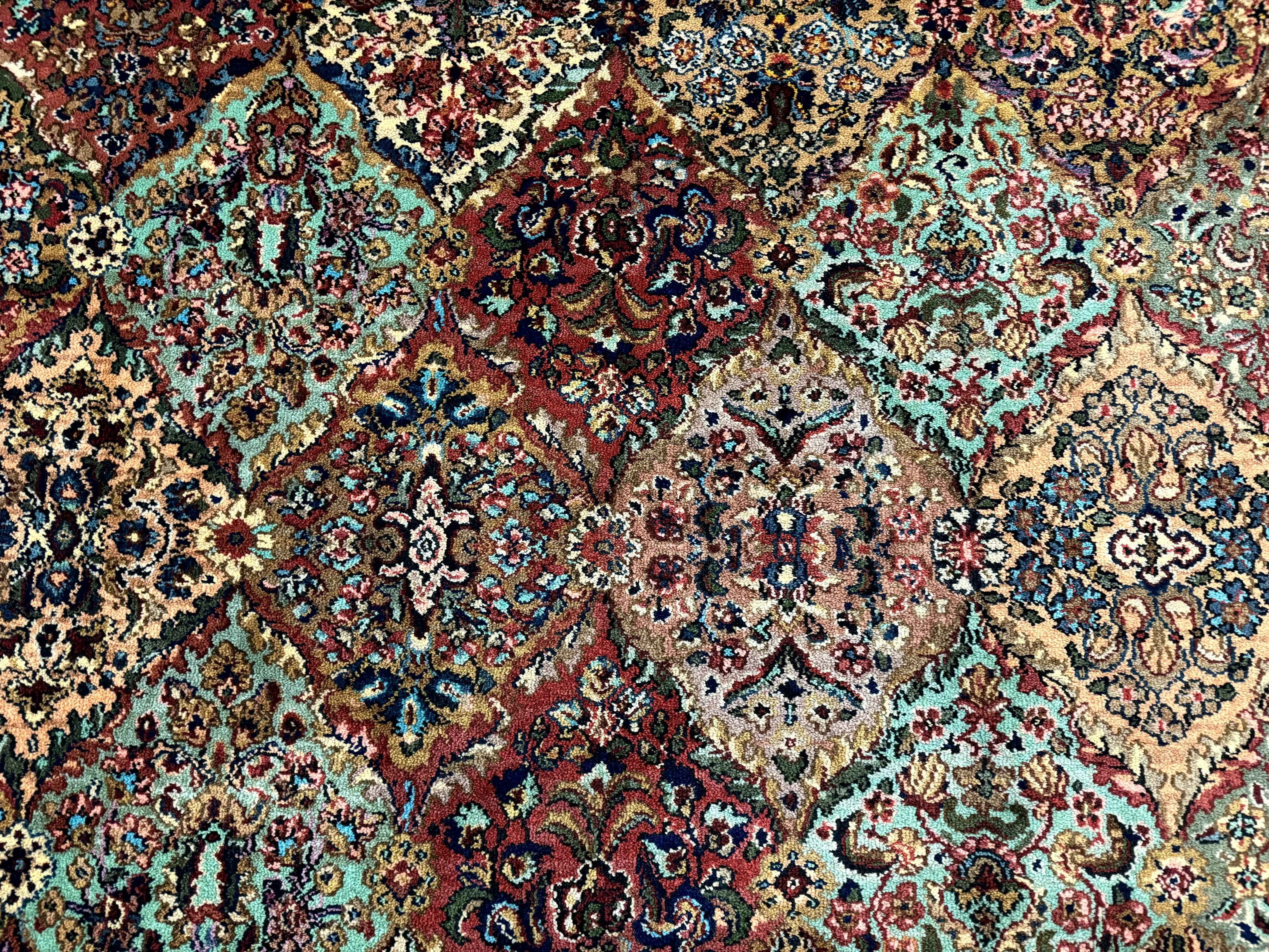 Karastan Rug Multicolor Panel Kirman #717, 8.8 x 12 Karastan Carpet, Vintage Multipanel Kirman, Original 700 Series, Wool, Vintage - Jewel Rugs