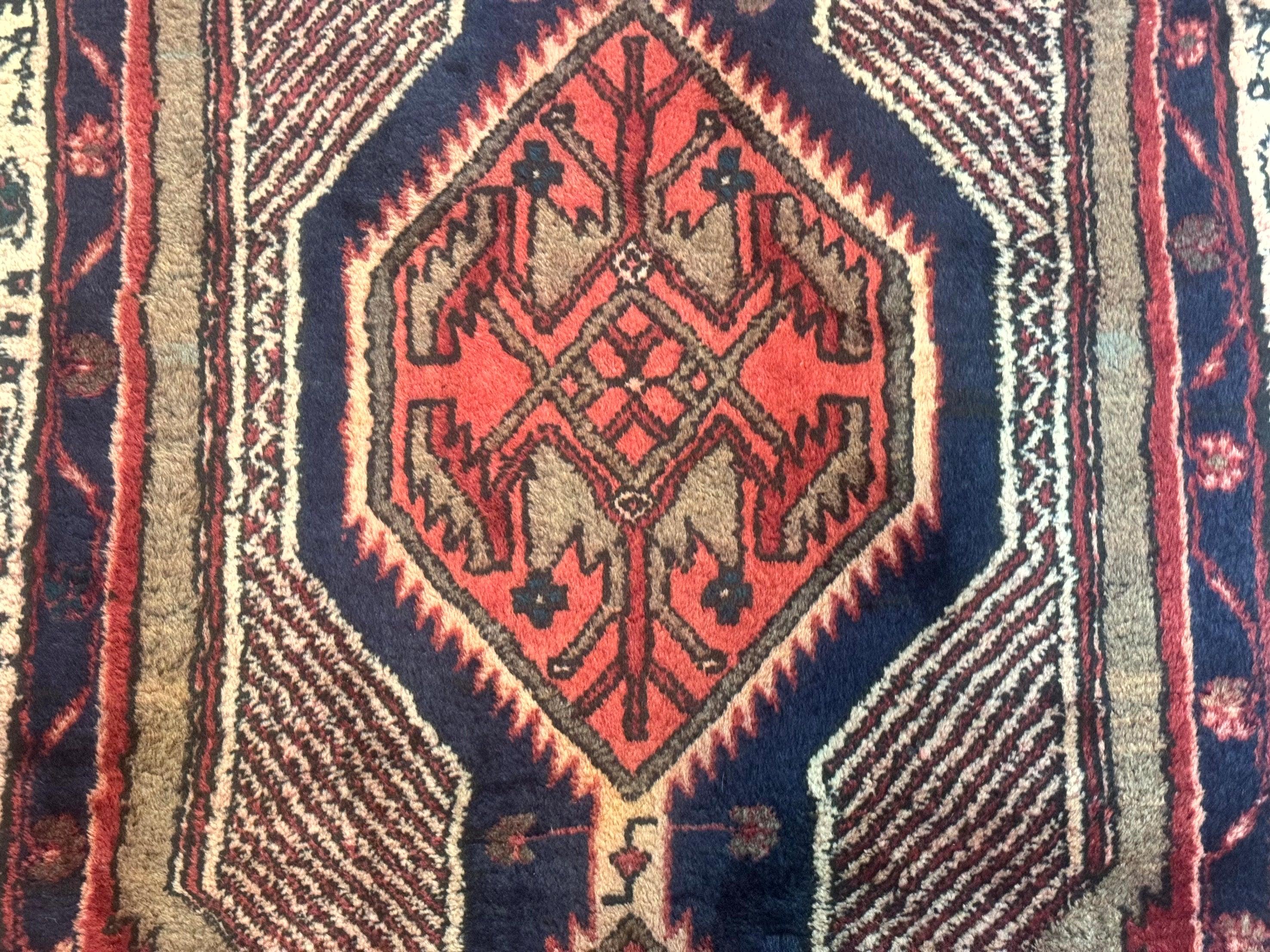 Persian Tribal Runner Rug 3.7 x 13, Red, Geometric Medallions, Sarab Runner, Semi Antique - Jewel Rugs