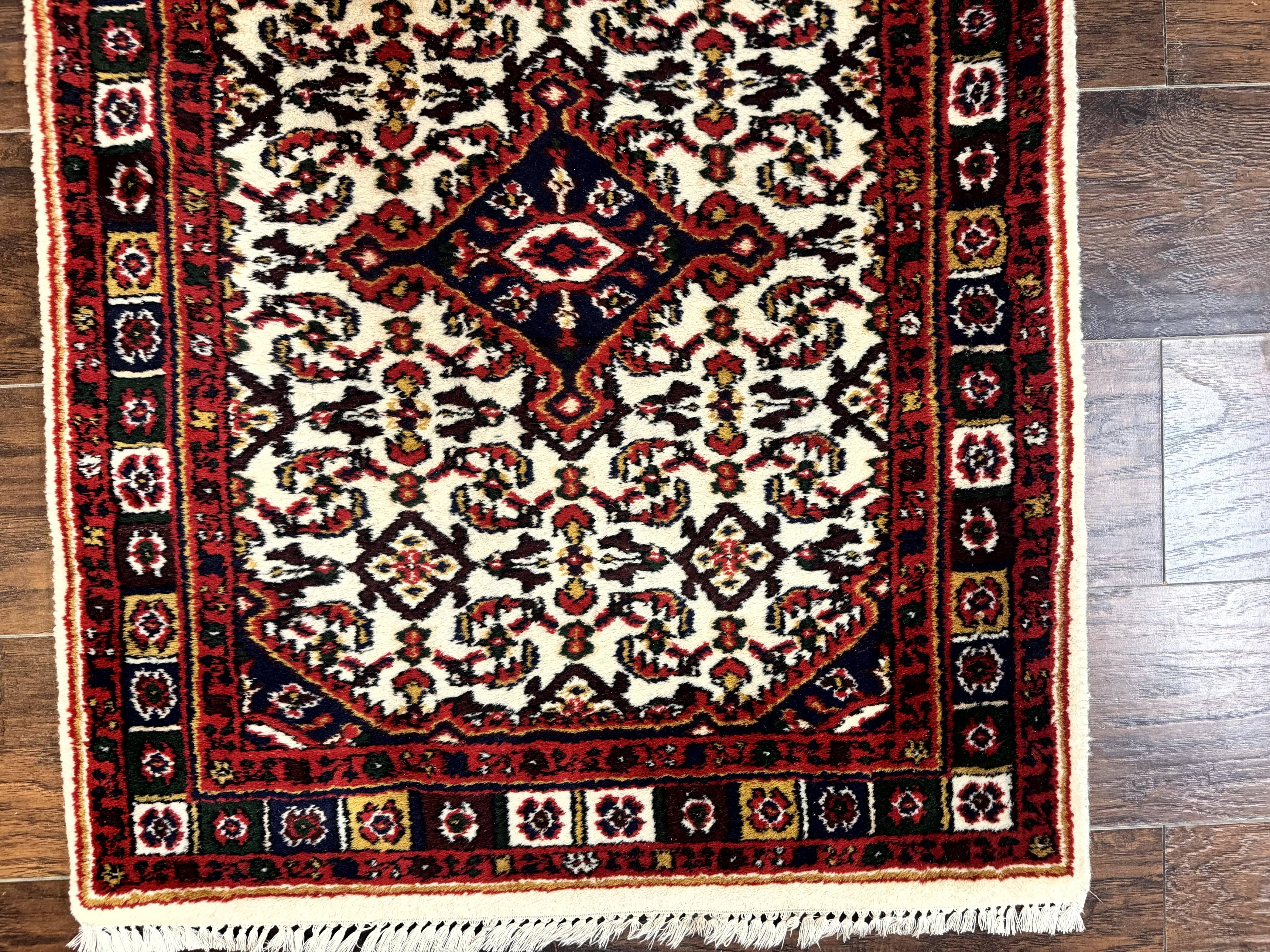 Indo Persian Bidjar Runner Rug 2.8 x 10, Vintage Rug for Hallway, 10ft Runner, Wool Handmade Ivory and Red, Medallions - Jewel Rugs