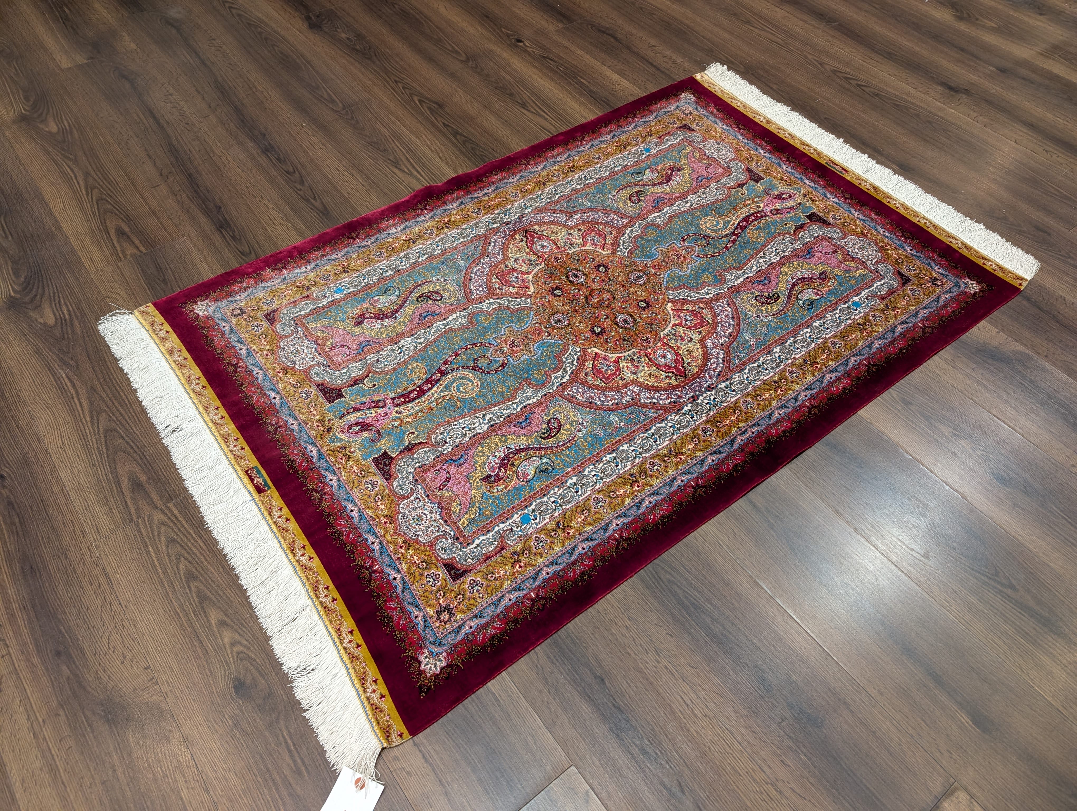 Silk Rug 3x5, Turkish, Multicolor, Fine, Bamboo Silk, New - Jewel Rugs