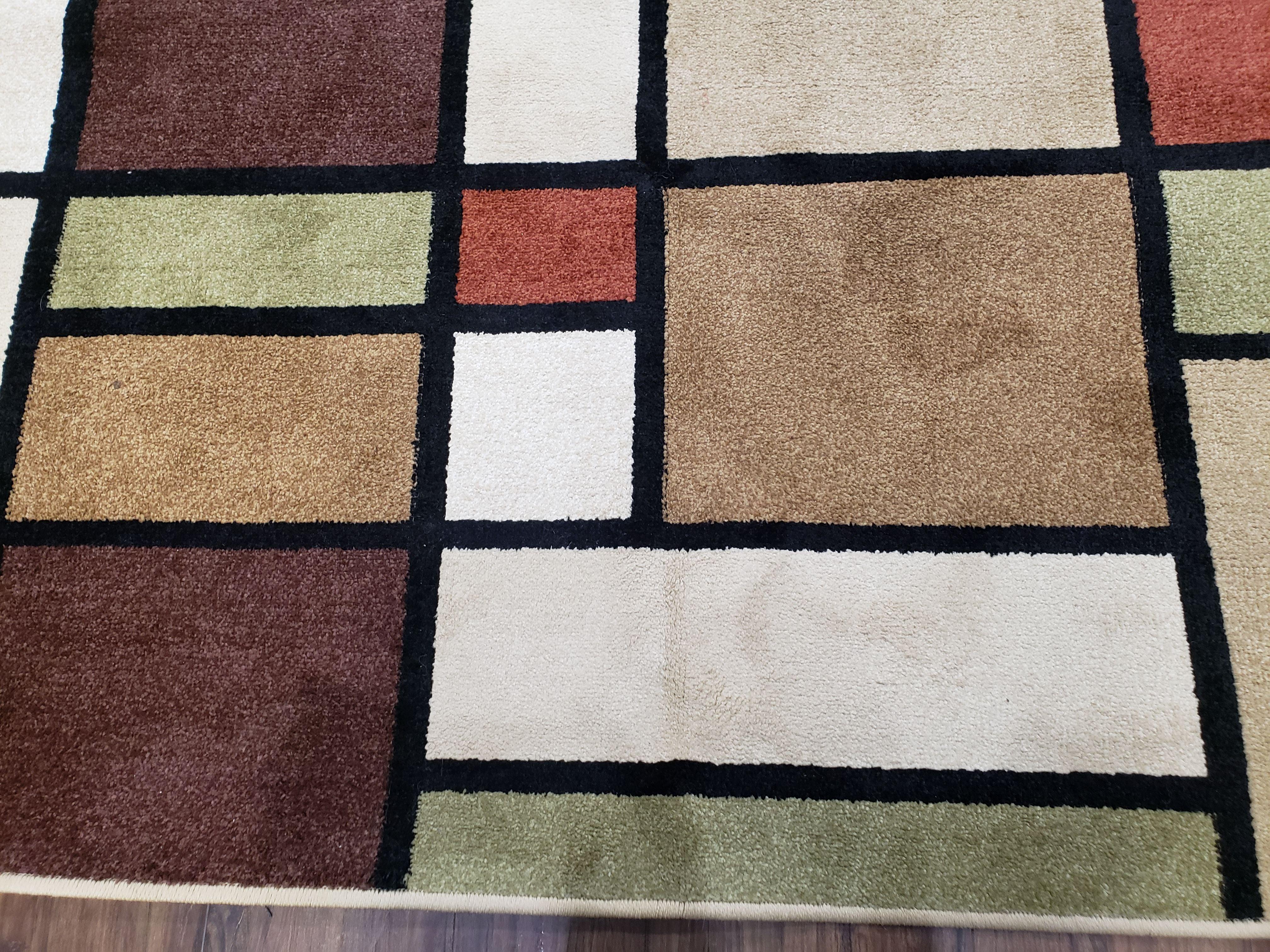 8x12 Modern Area Rug, Abstract Geometric Design 8 x 12 Area Carpet, Tan, Cream, Maroon, Nice - Jewel Rugs