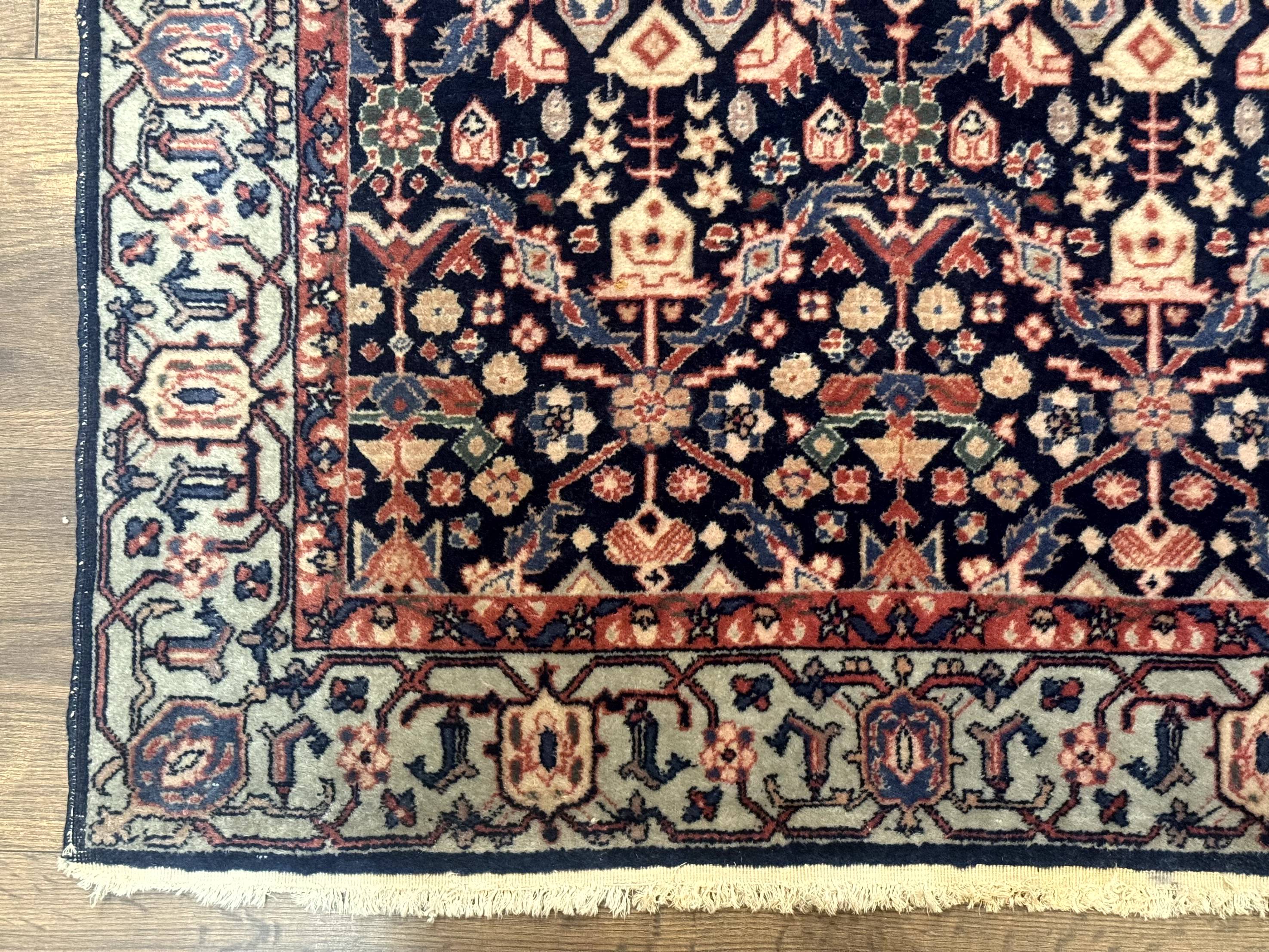 Indo Persian Runner Rug 2.8 x 12, Navy Blue, Floral, Fine 270 KPSI - Jewel Rugs