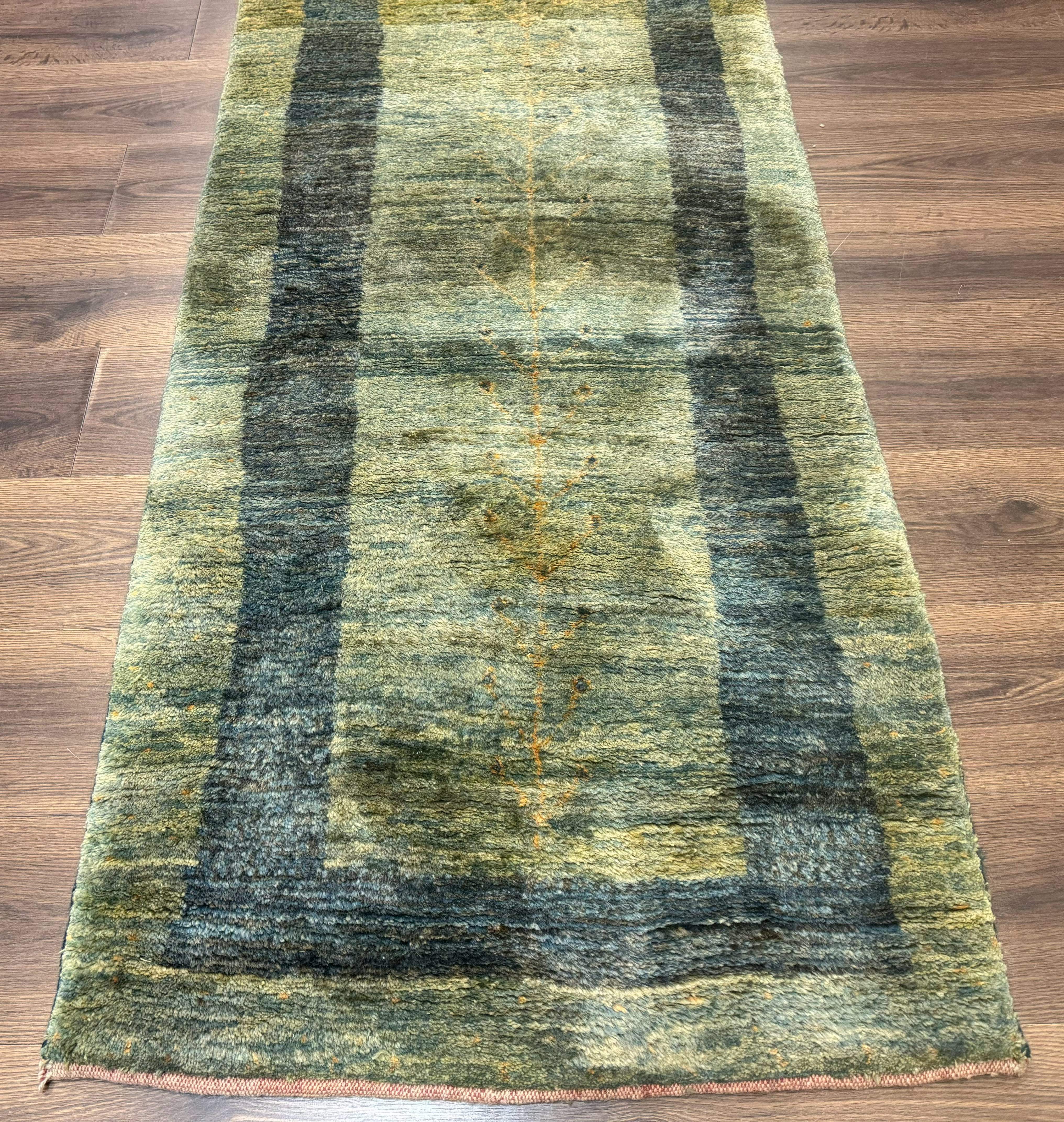 Persian Gabbeh Runner Rug 3 x 9, Green, Tribal Hallway Rug 3x9 - Jewel Rugs
