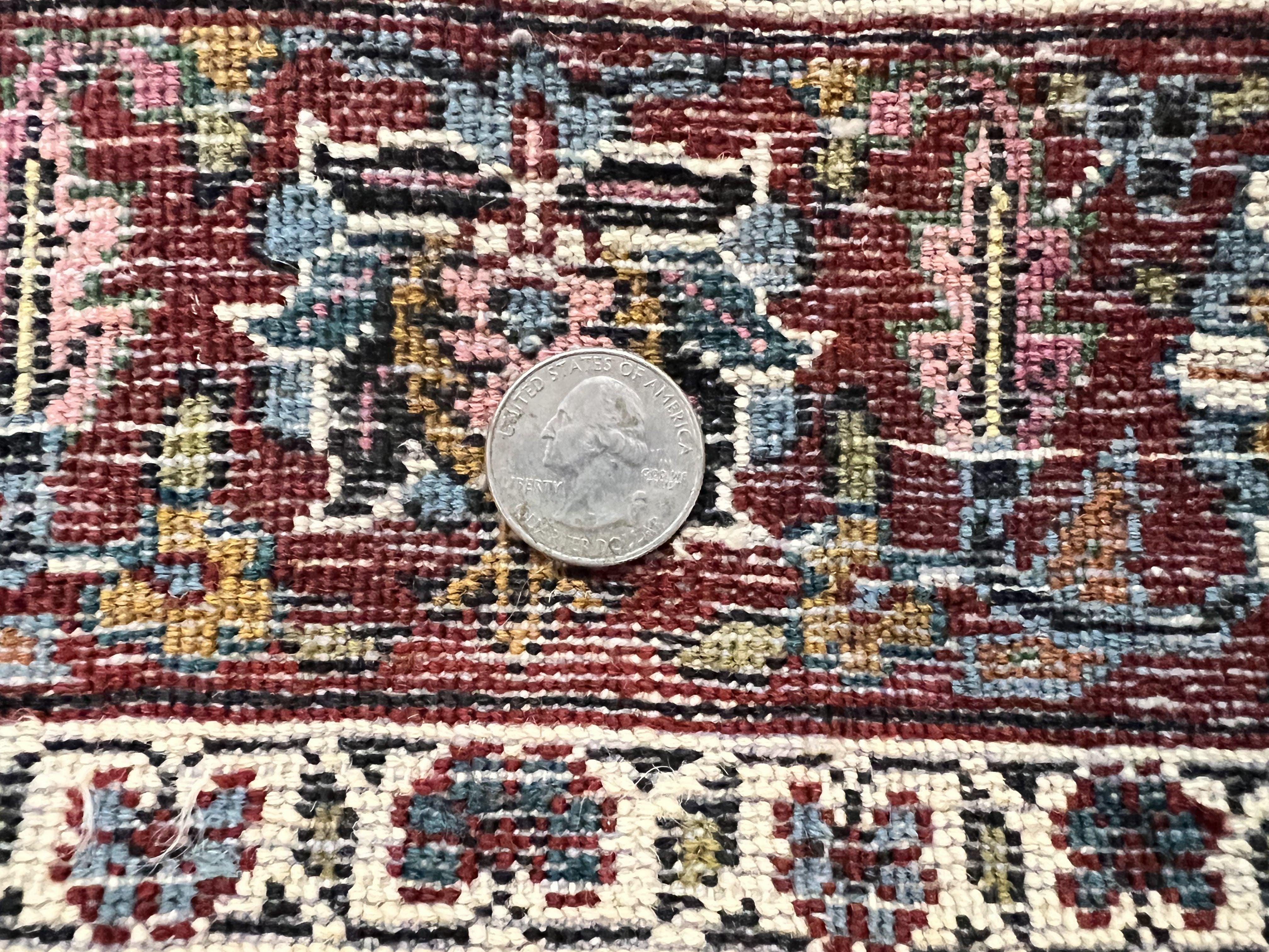 Indo Persian Prayer Rug 3x5, Fine Oriental Carpet, Dark Blue and Red, Vintage Hand Knotted Handmade Prayer Rug - Jewel Rugs