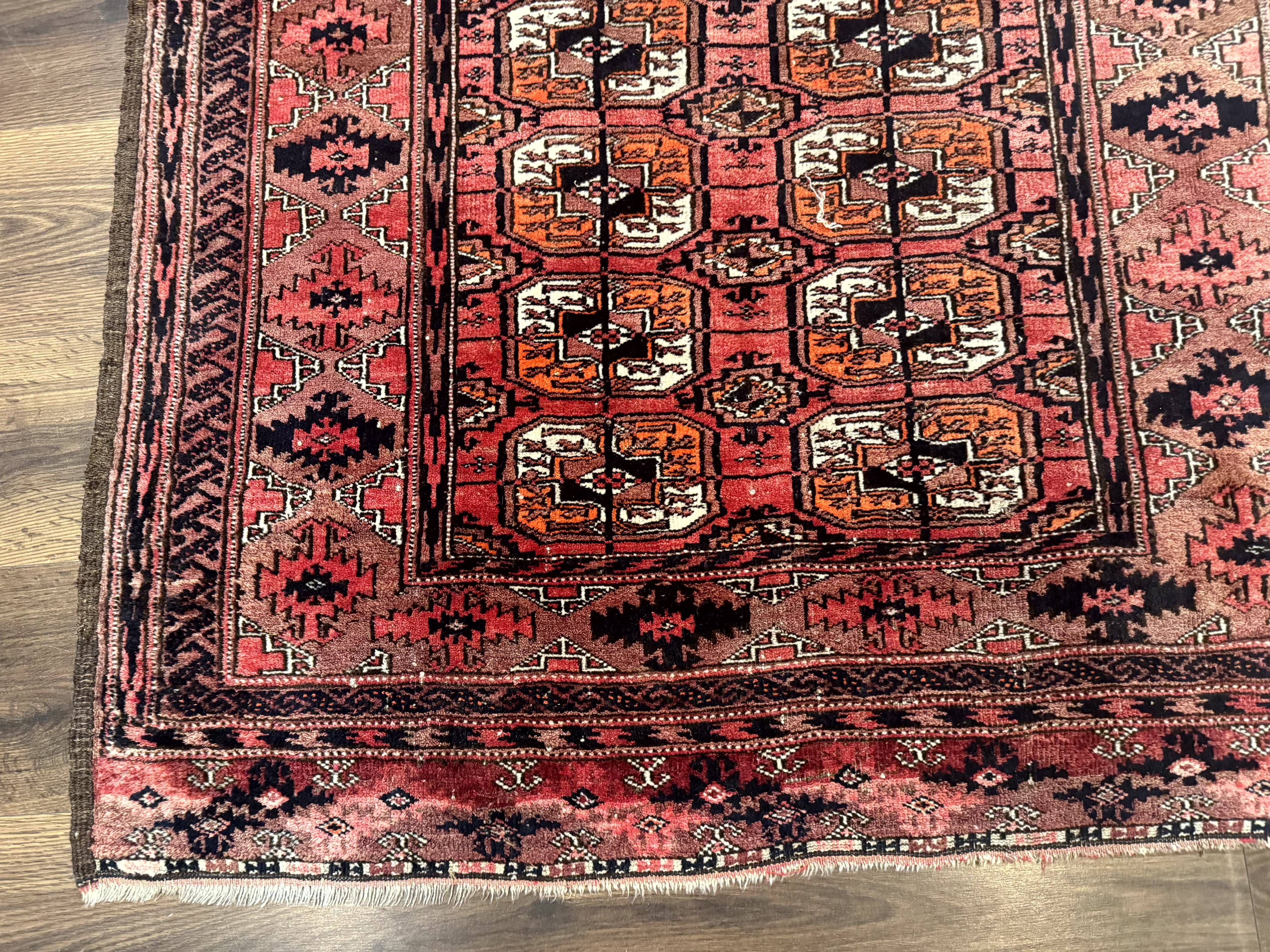 Antique Turkoman Rug 3.7 x 6.7, Red, Wool Runner Rug - Jewel Rugs