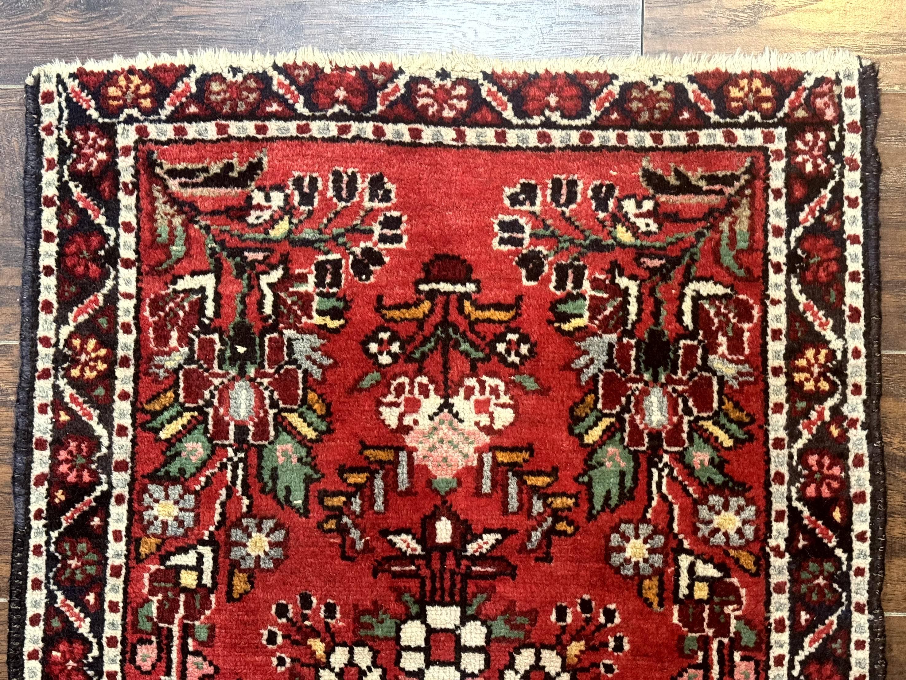 Antique Persian Rug 2x3, Small Red Floral Wool Persian Carpet, Hamadan Rug - Jewel Rugs