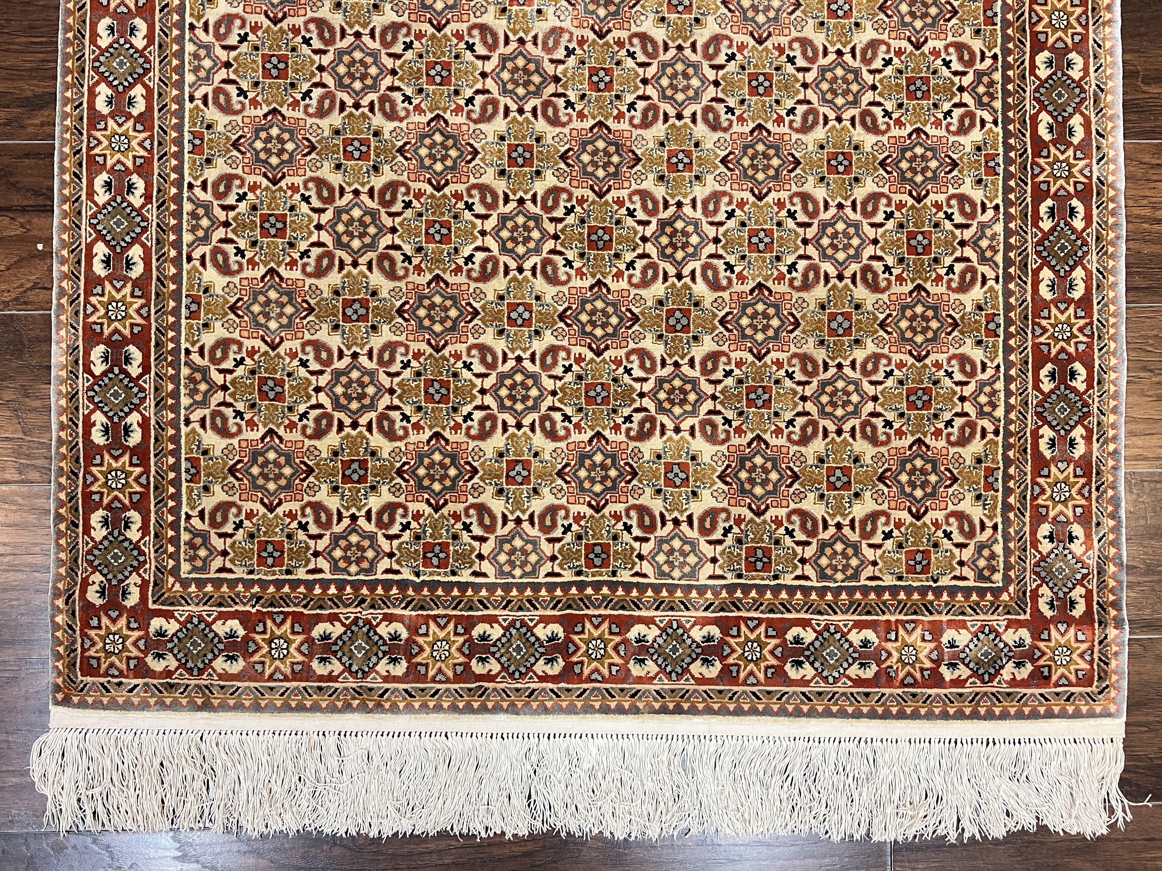 Turkish Kayseri Silk Rug 4x6, Hand Knotted Handmade Vintage Allover Pattern, Fine Silk Oriental Carpet 4 x 6 ft, Traditional Rug, Cream - Jewel Rugs