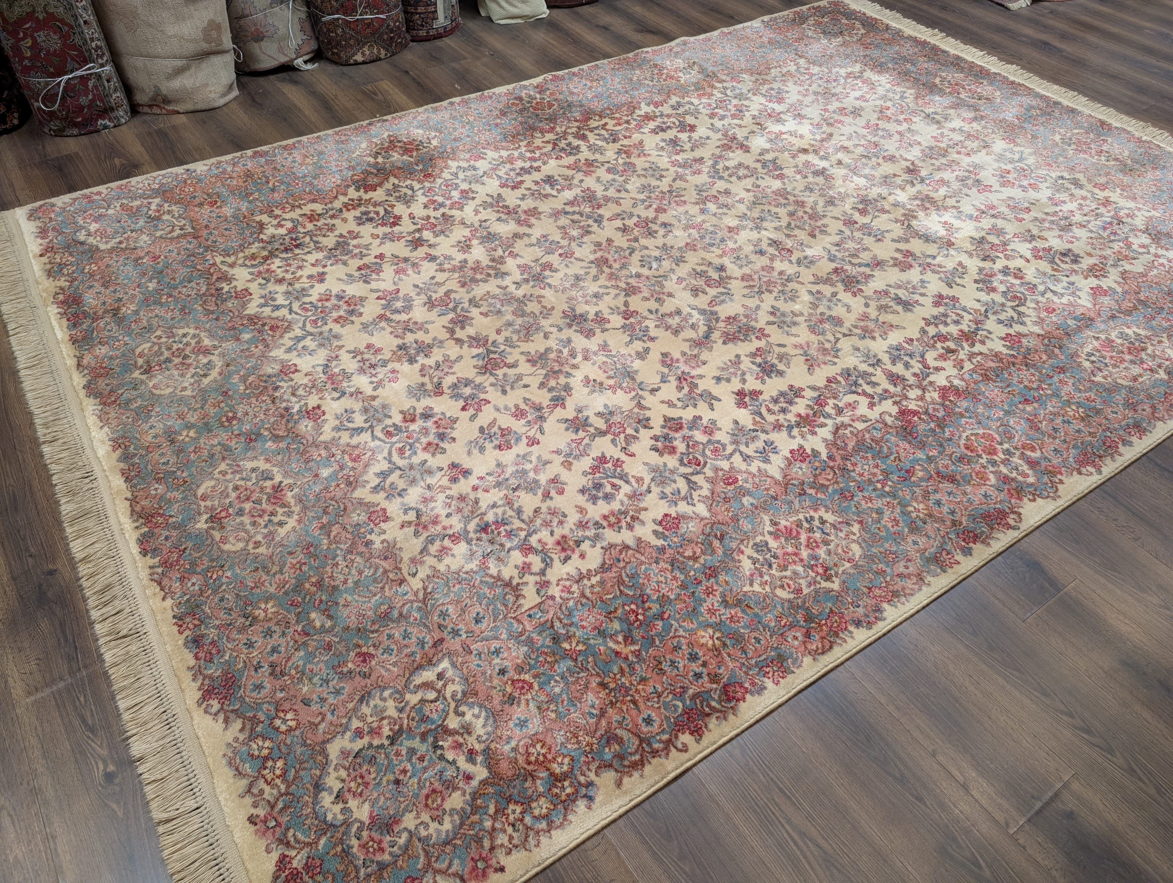 Karastan Rug 8.8 x 12 Ivory Kirman #788, Wool Pile, Original 700 Series, Vintage - Jewel Rugs