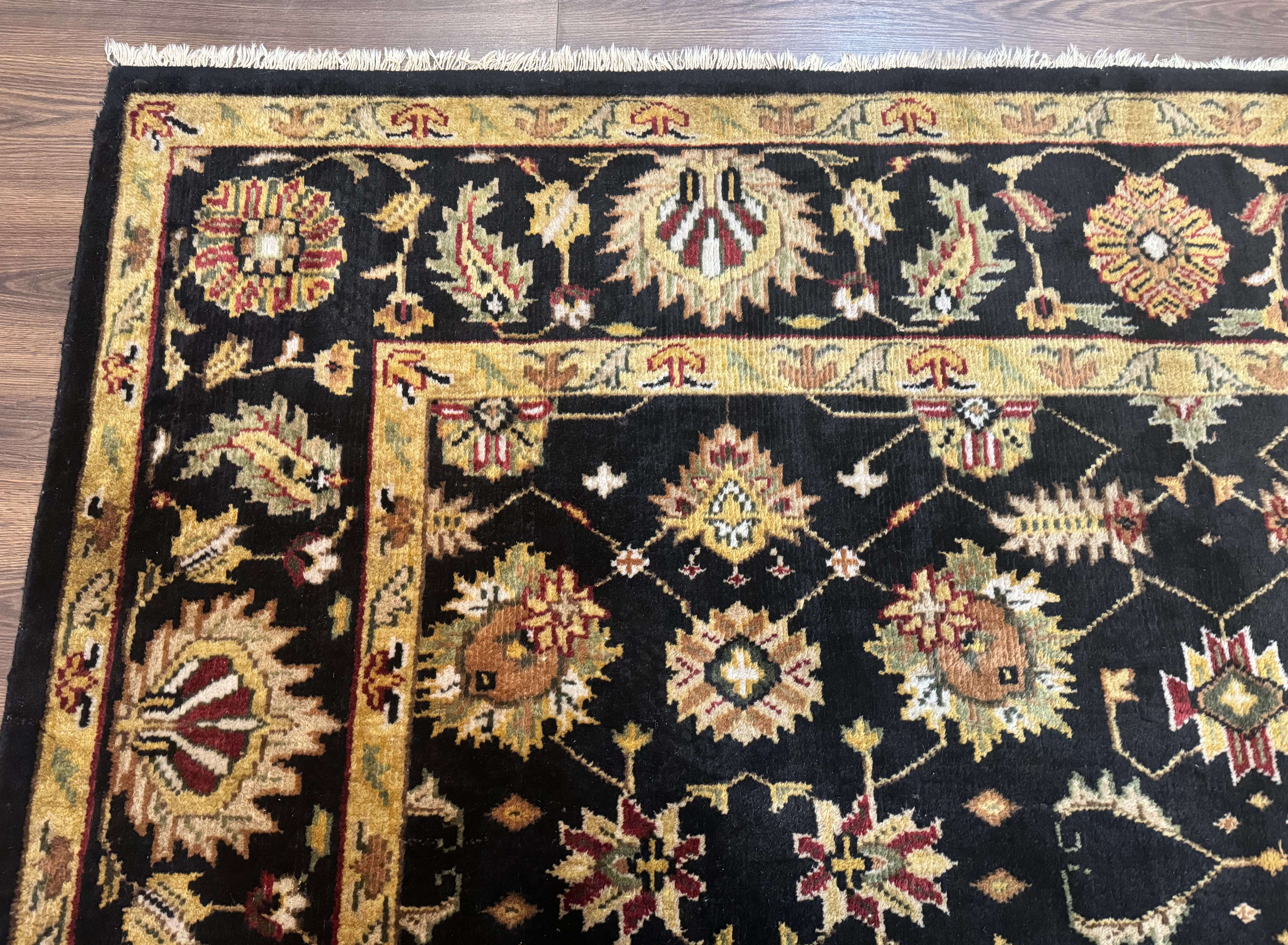 Indo Persian Mahal Rug 8x10, Black and Gold, Wool Hand Knotted Oriental Carpet - Jewel Rugs