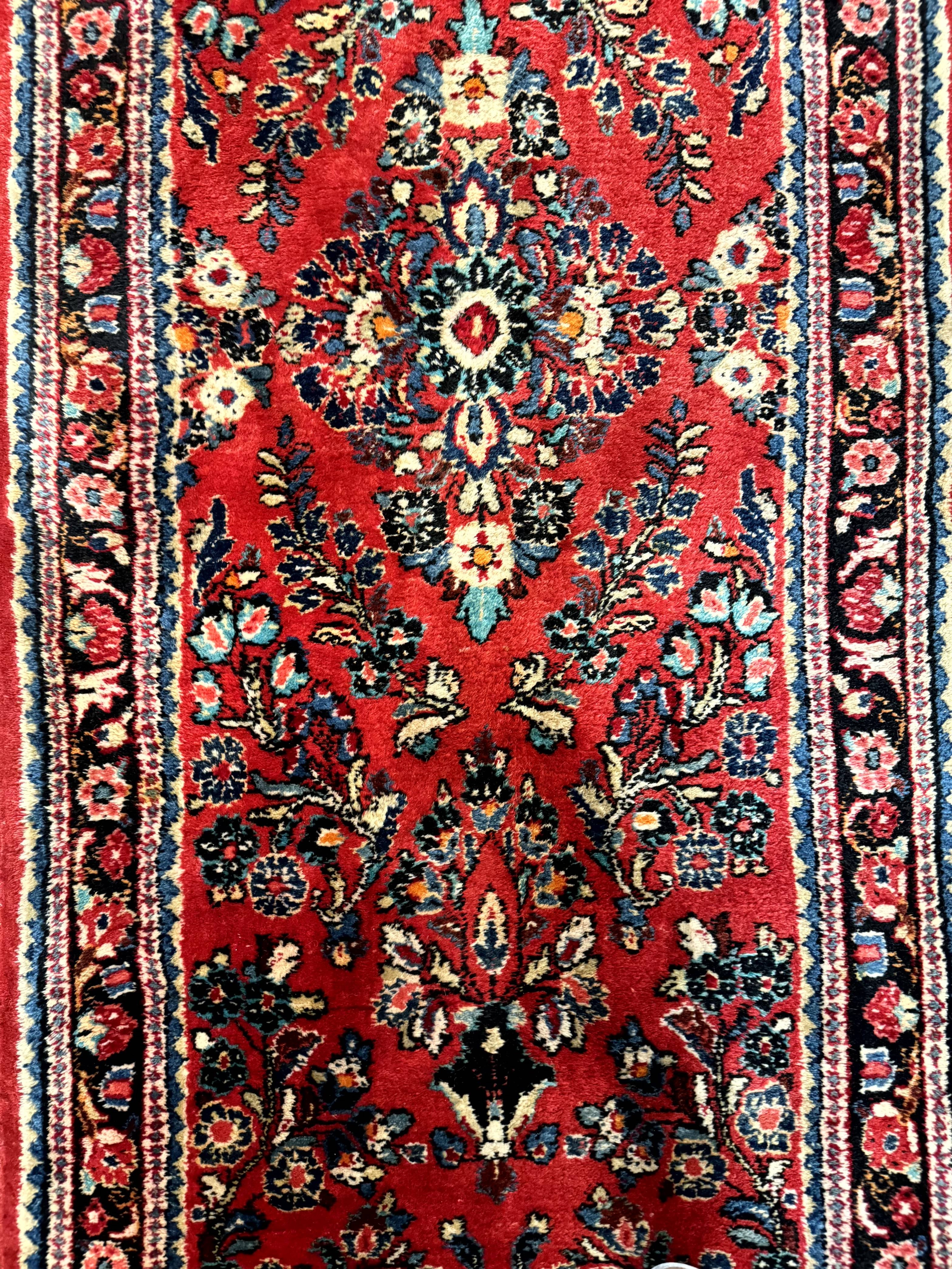 Long Persian Sarouk Runner Rug 2.9 x 21, Rare Size for Long Hallway, Wool, Vintage, Floral, Red - Jewel Rugs