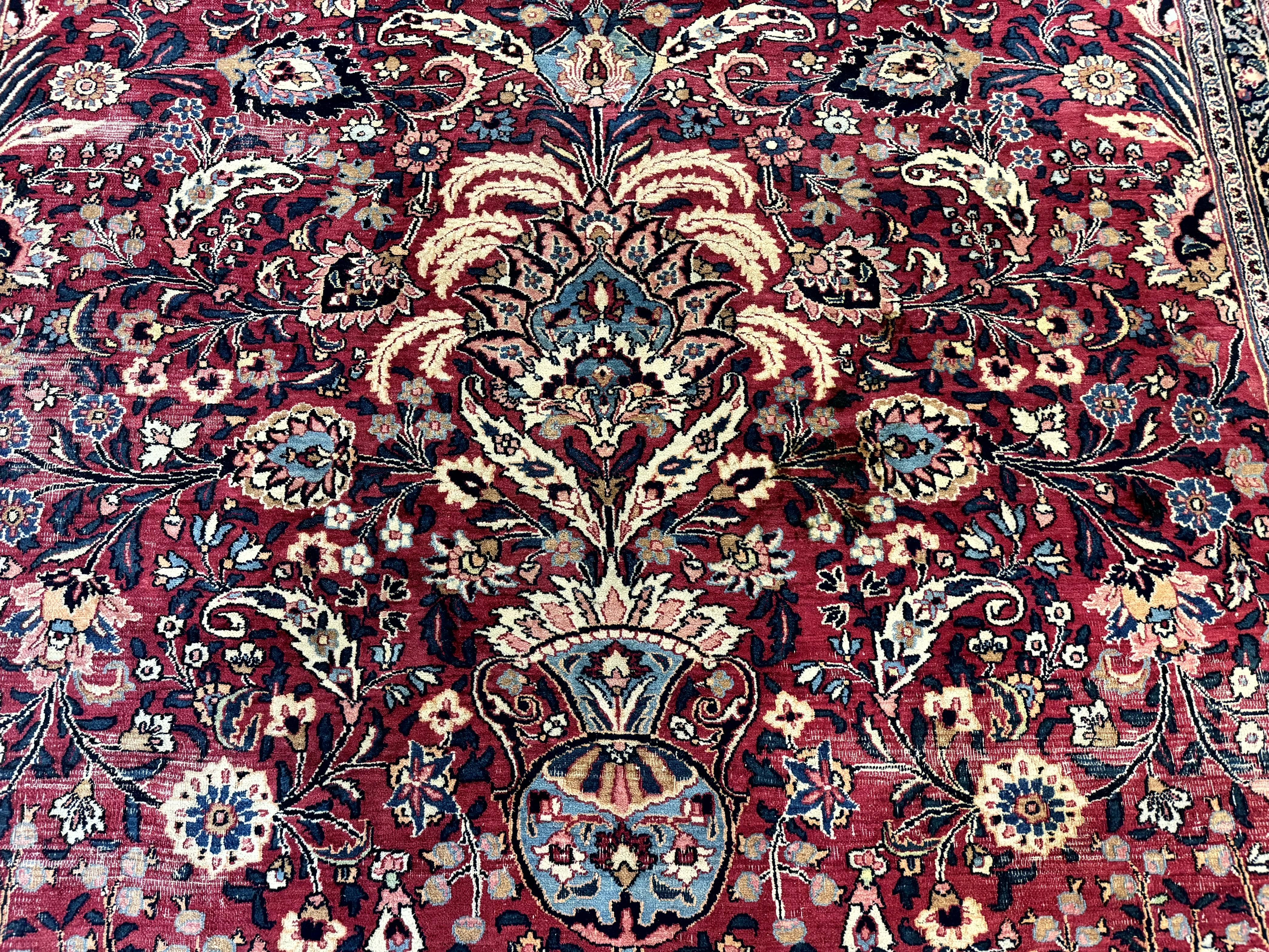 Antique Persian Mashad Rug 10x12, Red and Ivory, Signed by Master Weaver - Jewel Rugs