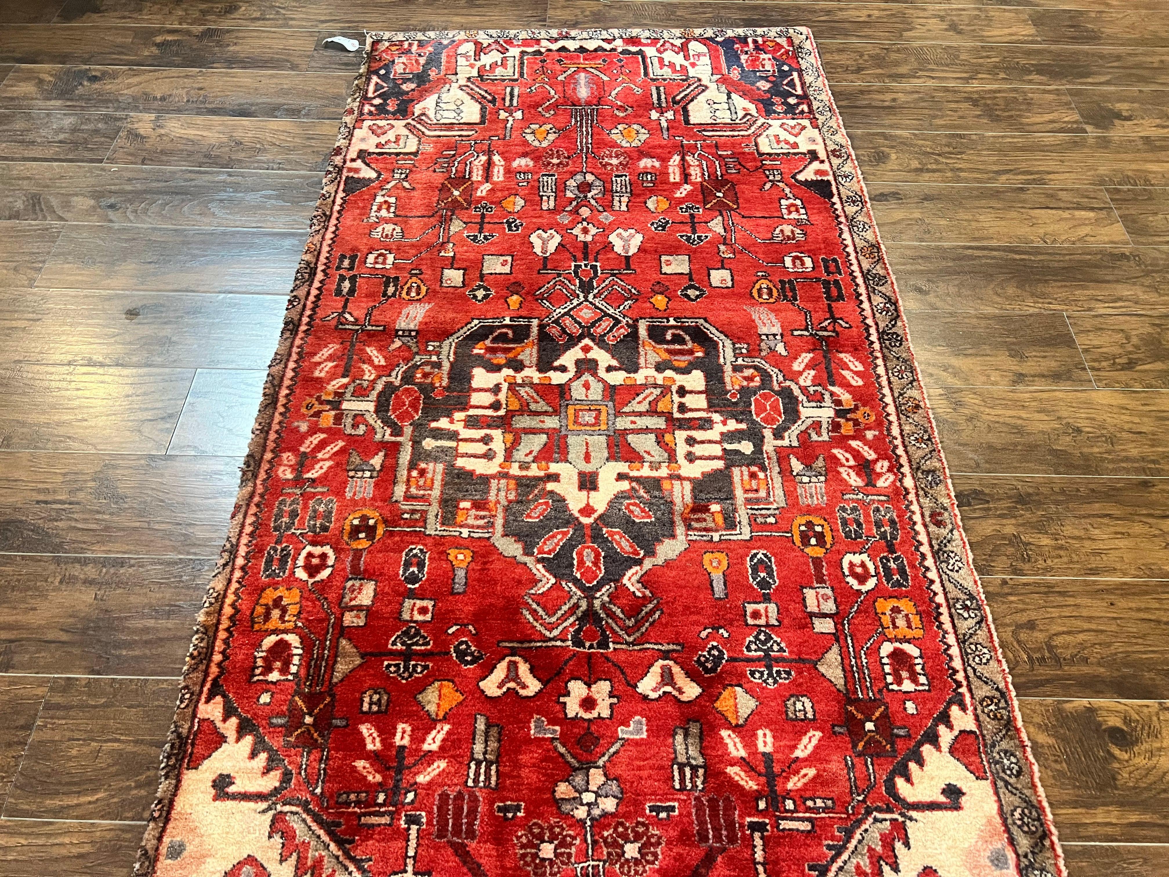 Antique Persian Tribal Rug 4 x 8, Geometric Medallion, Boho Rug, Wool Handmade Rug, Red 4x8 Rug, Persian Hamadan Rug - Jewel Rugs