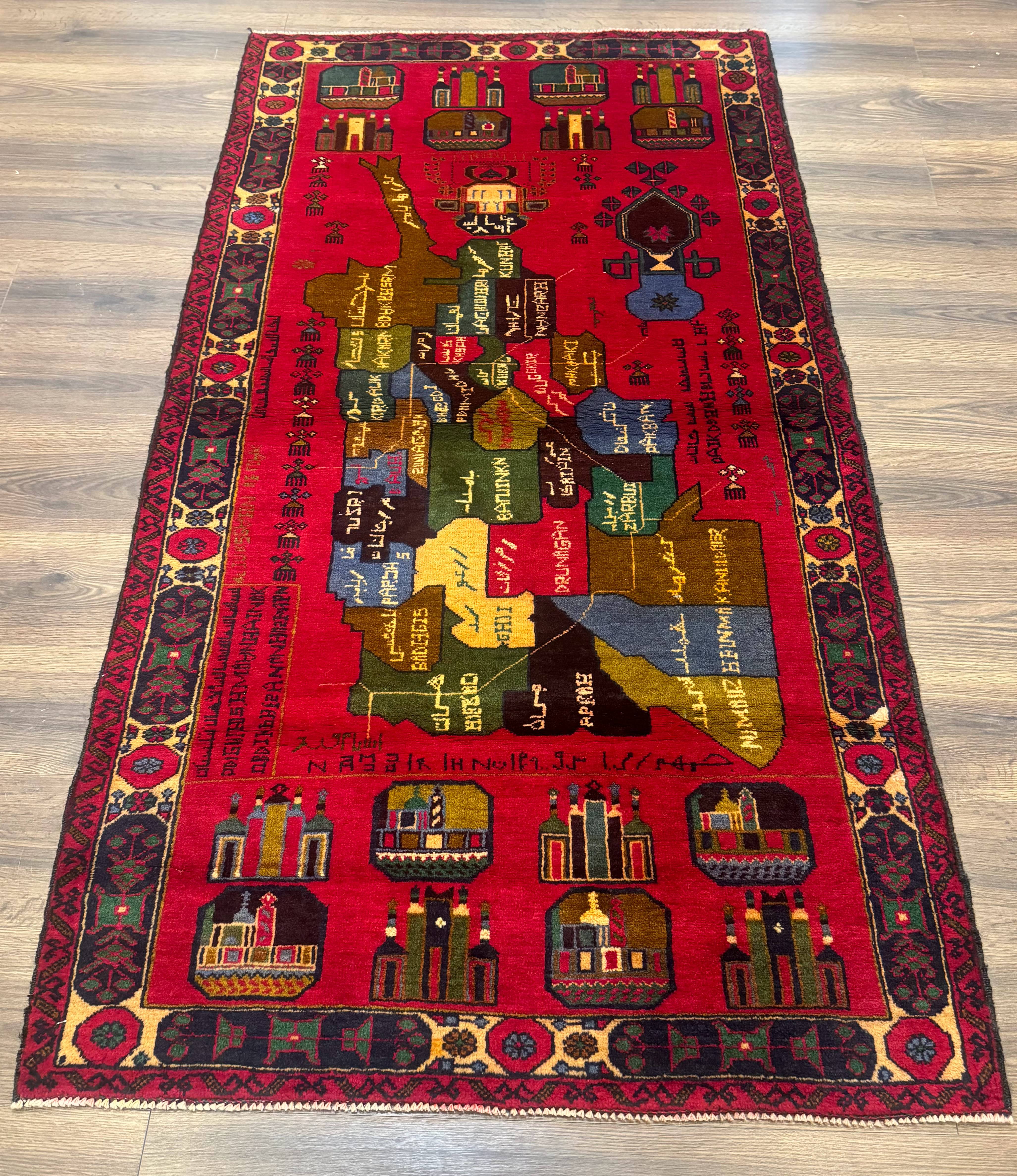 Red Afghan Balouch Rug 3x7, Tribal, Map of Afghanistan Depiction, Handmade, New - Jewel Rugs