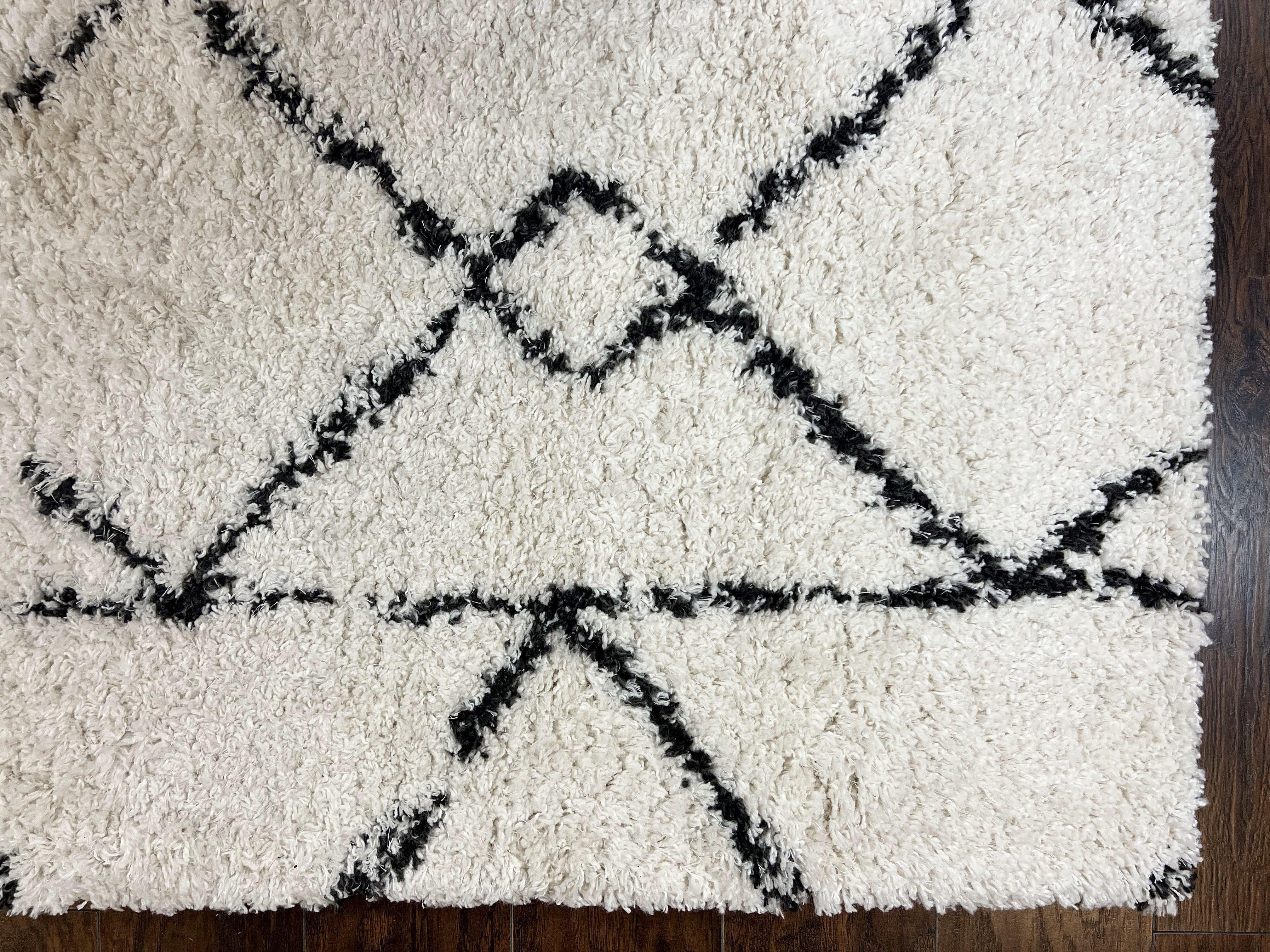 Modern Shag Rug 5x7, Ivory and Black Area Rug 5 x 7 ft - Jewel Rugs