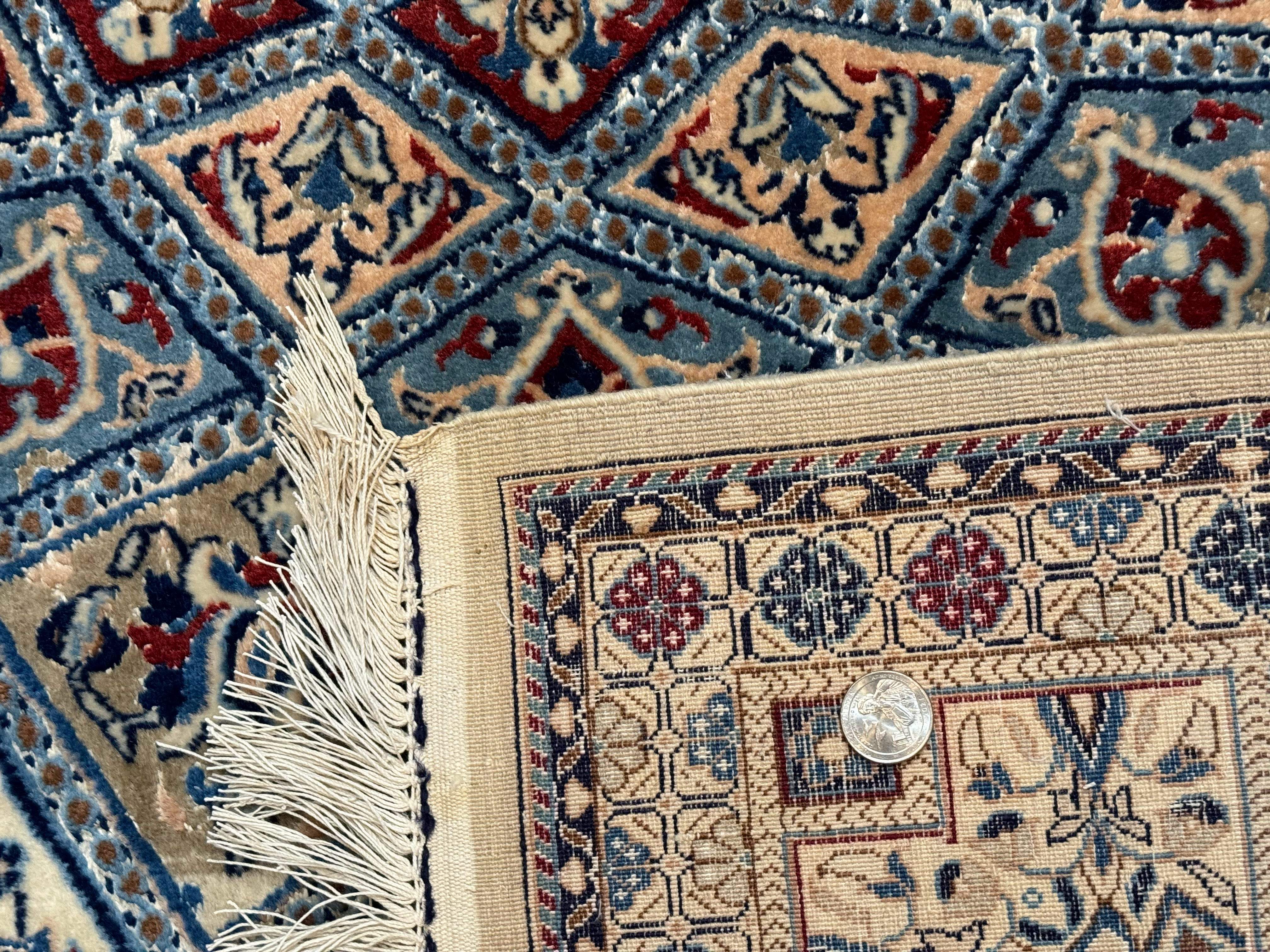 Persian Nain Rug 5x7, Very Fine 500 KPSI, Ivory and Blue, Dome Design, Wool & Silk - Jewel Rugs