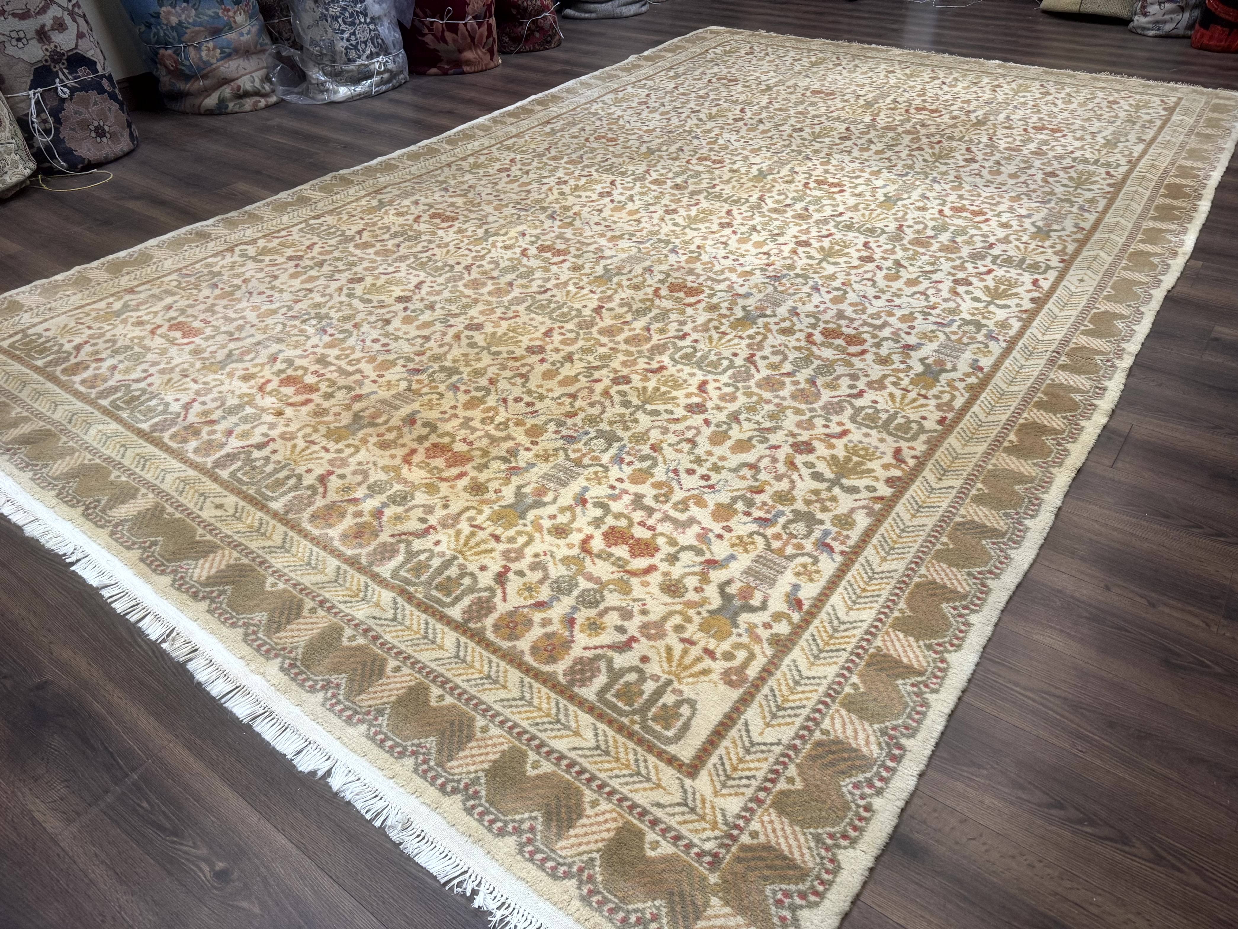 Large Spanish Portuguese Rug 9x15, Beige, Vintage, Allover Pattern, Wool - Jewel Rugs
